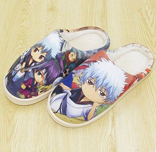 Gintama Sakata Gintoki Anime Slippers for Men & Women - Warm Plush Cotton House Shoes with Anti-Skid Sole - Perfect for Winter Indoor Comfort & Anime Fan Gift