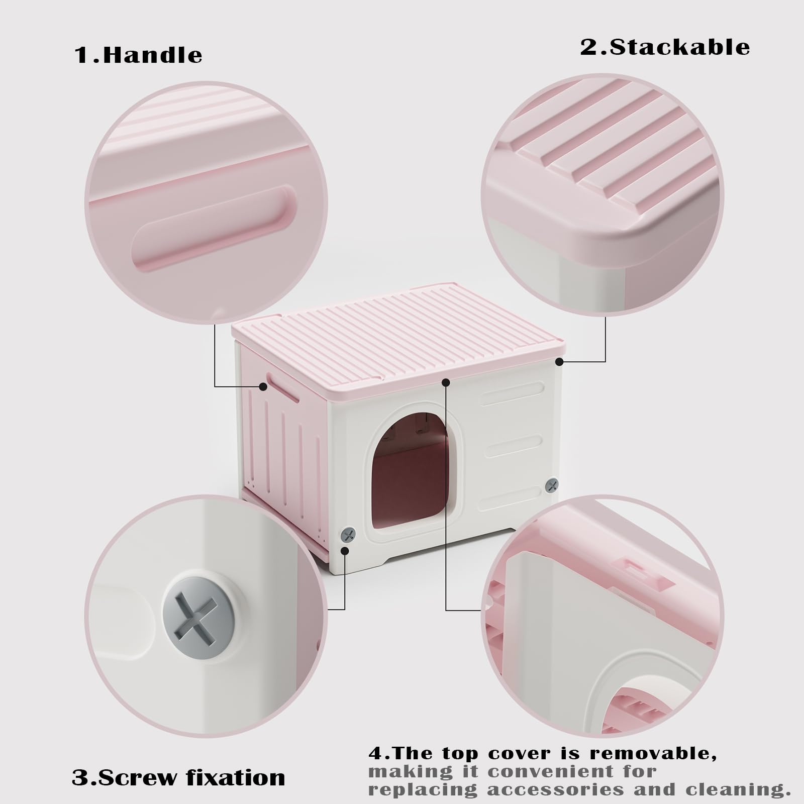 **Waterproof Stackable Cat House for Indoor & Outdoor Use - Winter Weatherproof Shelter with Scratching Board & Cushion (Pink) - Perfect for Feral Cats, Pet Beds & Cozy Hideaways**