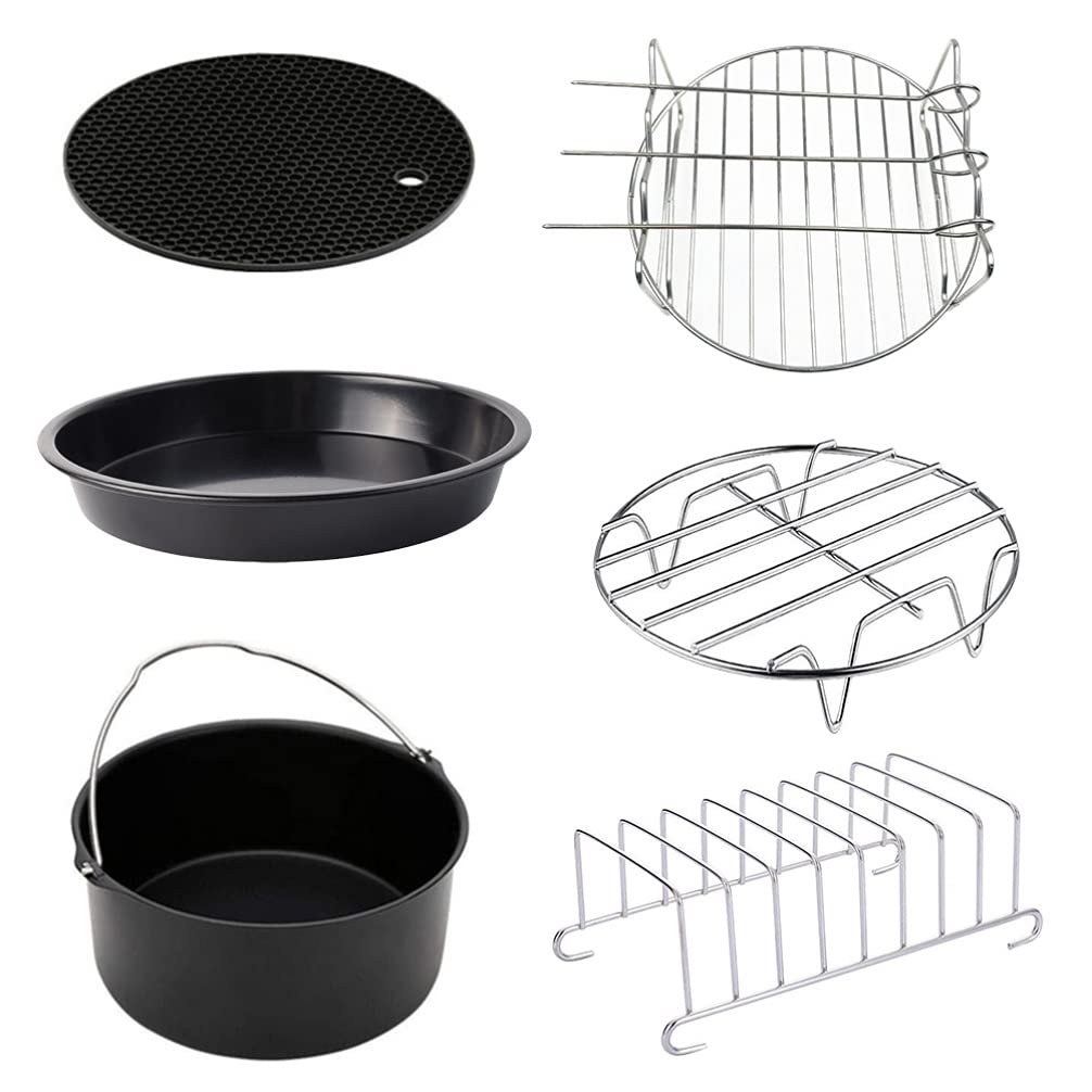 SOLUSTRE 6-Piece Air Fryer Accessories Set - Non-Stick Stainless Steel Baking Trays, Cake Pans & Frying Pot Kit for Western Food | Leakproof Kitchen Tools for Baking, Cooking & Meal Prep | Perfect for Air Fryer, Oven & Microwave Use