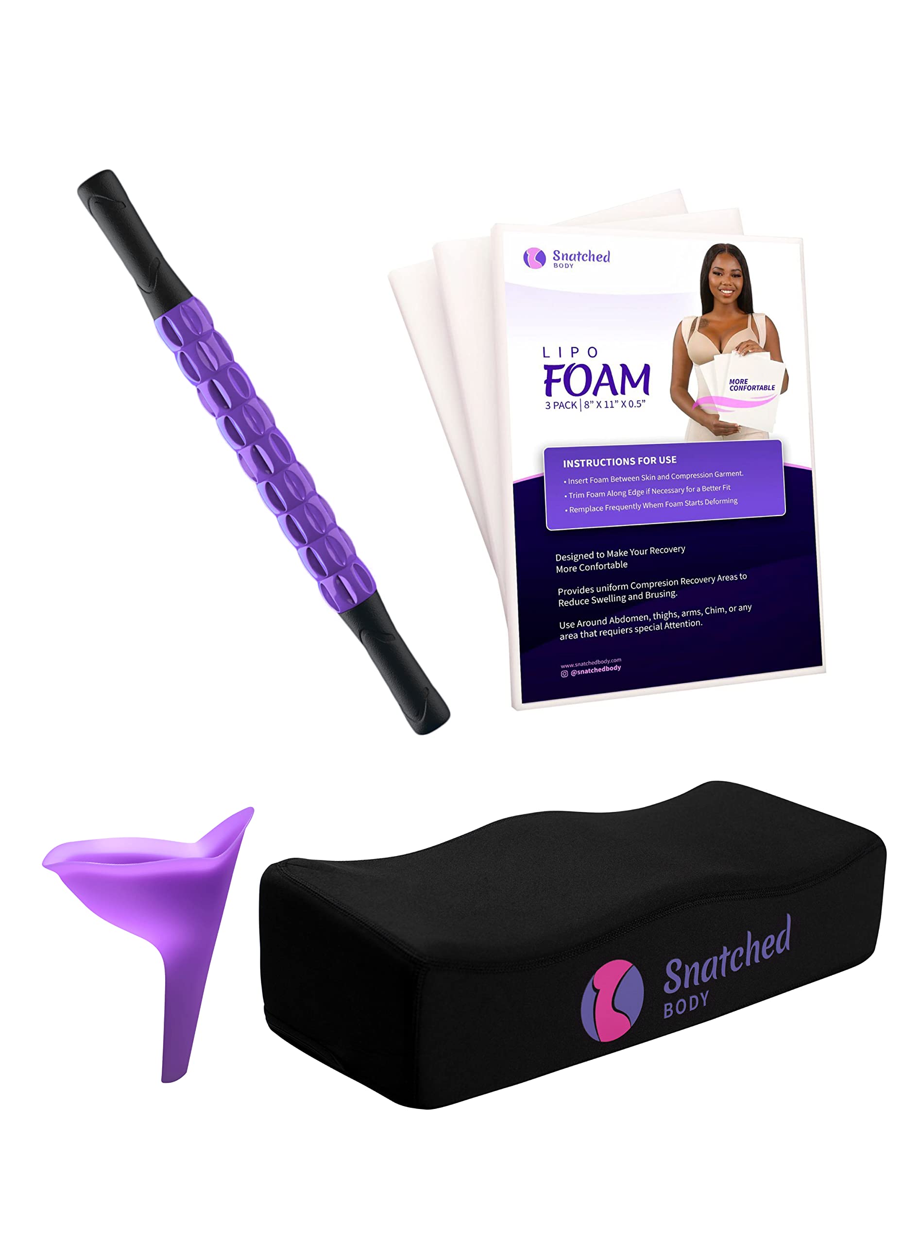 BBL Pillow for Post-Surgery Recovery with Lipo Foam & Portable P-EZ Urinal - Full Body Lymphatic Drainage Massager for Tummy Tuck, BBL & Lipo Aftercare - Travel & Home Use