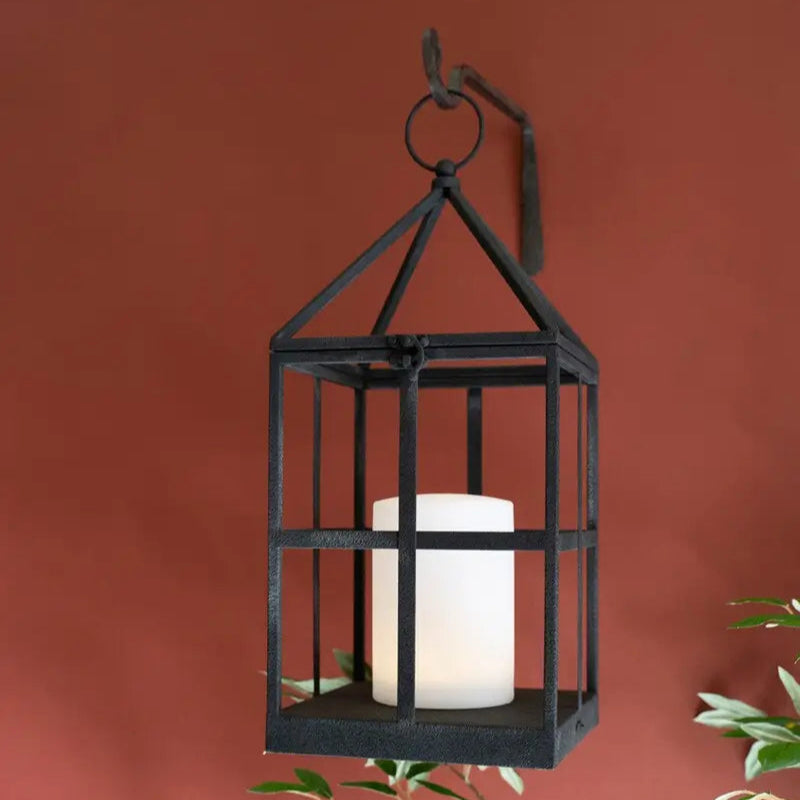 Vintage Black Metal LED Lantern with Cage Design - Rustic Outdoor/Indoor Hanging Light for Patio, Garden, Porch & Home Decor