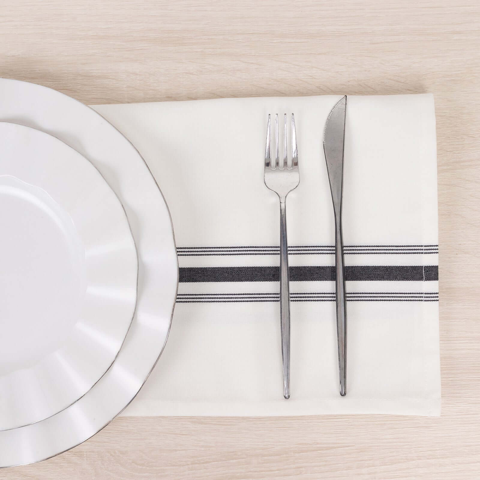 10 Pack Premium Spun Polyester 18x22 Bistro Napkins - White & Black Highly Absorbent Cotton-Like Cloth Napkins for Everyday Dining, Parties, Weddings & Special Occasions - Restaurant Quality Table Linens for Home & Commercial Use