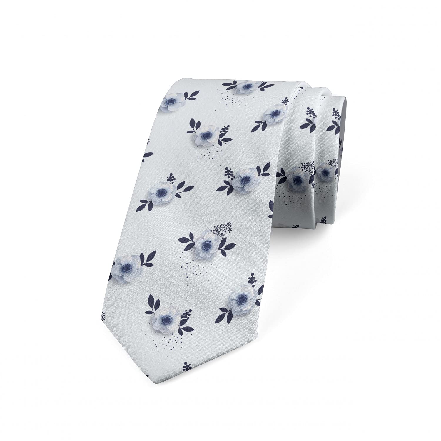 Ambesonne Men's Necktie - Elegant Simplistic Anemone Flower Pattern in Purple Blue Grey - 3.7