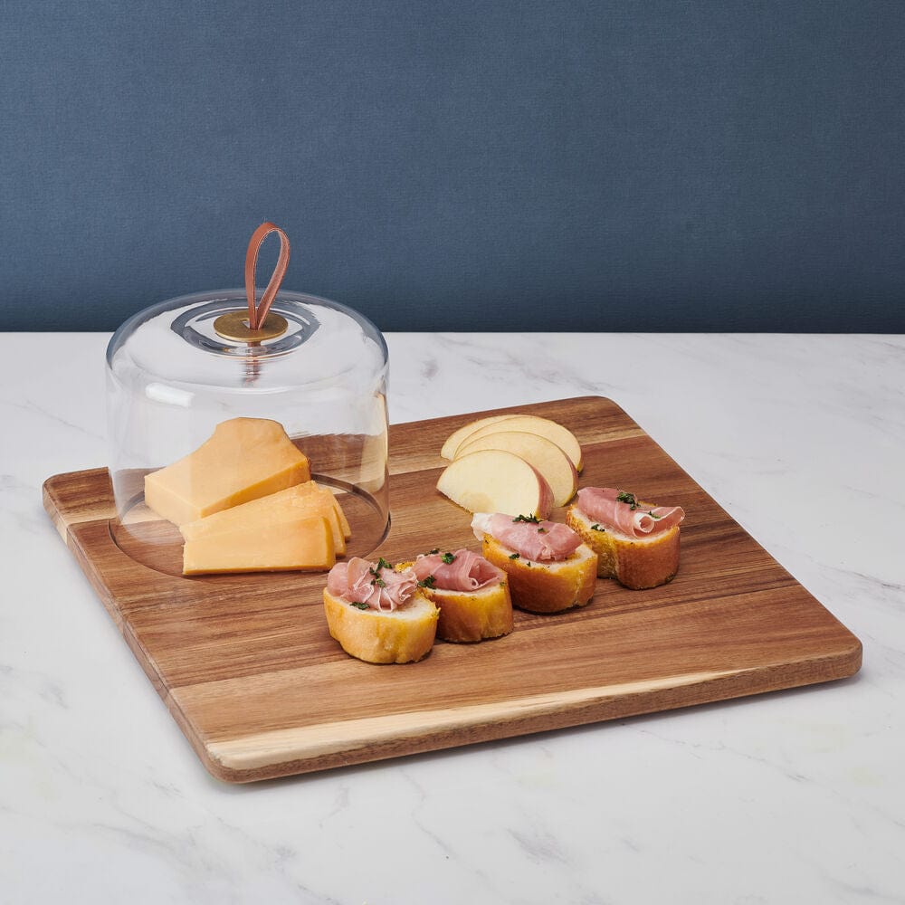 Glenwood Square Cheese Board with Glass Dome Cloche - Perfect for Charcuterie, Cheese Display & Party Serving - Elegant Entertaining & Kitchen Decor