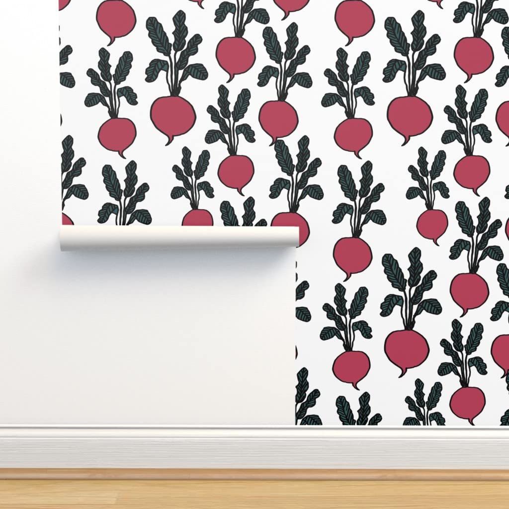 Commercial Grade Spoonflower Wallpaper 27ft x 2ft - Beets Burgundy Vegetables Food Pattern | Peel & Stick Traditional Wallpaper for Kitchen, Dining Room, Cafe Decor