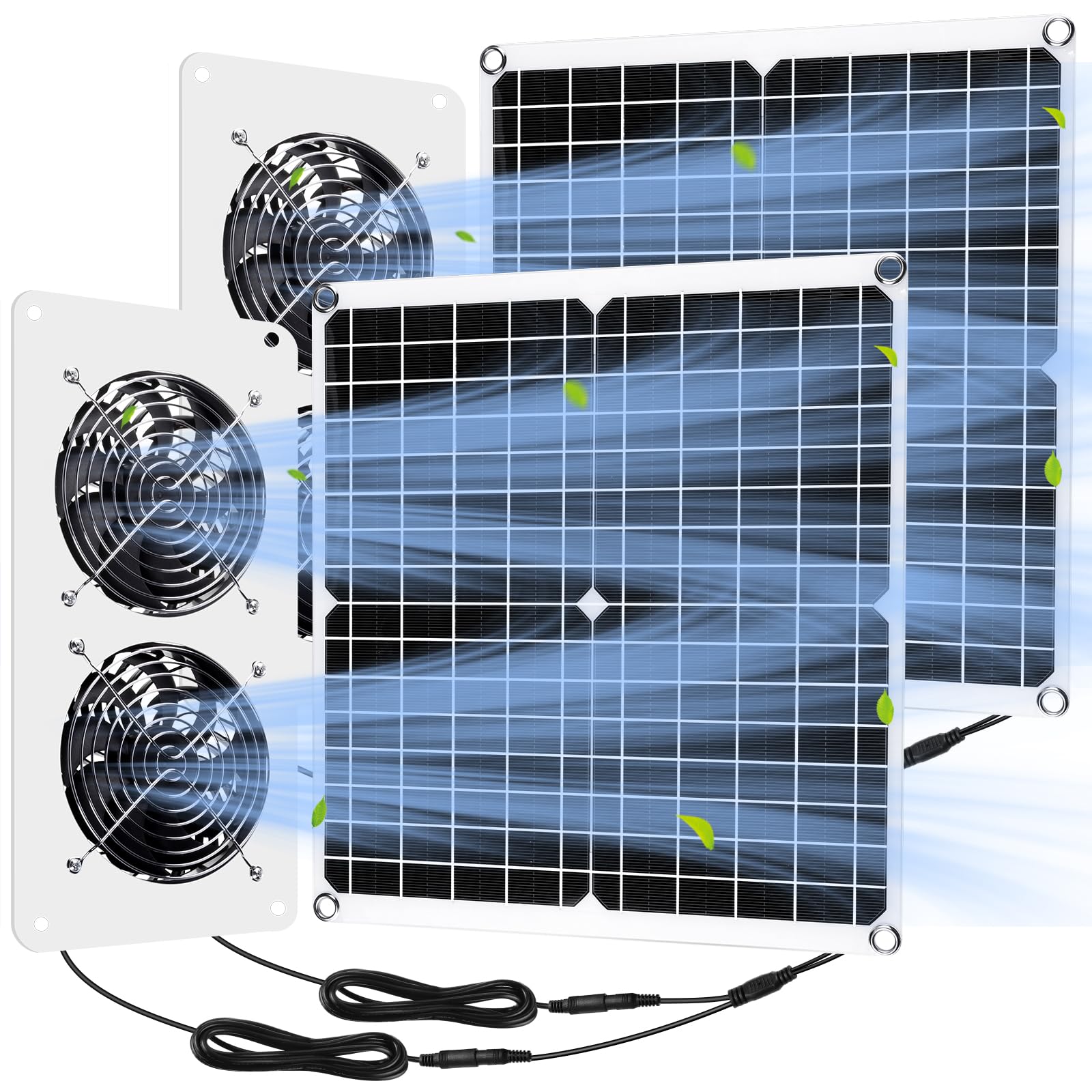 25W 12V Solar Panel Fan Kit - 2 Sets Waterproof Dual USB Portable Solar Exhaust Fan with Metal Shell for Greenhouse, Chicken Coop, Shed & Pet House | Outdoor Cooling & Ventilation Solution for Gardens, Barns & Animal Shelters