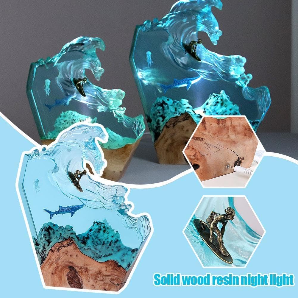Ocean Whale Night Light - Wooden Marine-Themed Bedroom Decor, Soft Glow Resin Lamp for Kids Room, Nursery, or Birthday Gifts | Perfect for Bedtime, Nursery Lighting & Themed Room Decorations