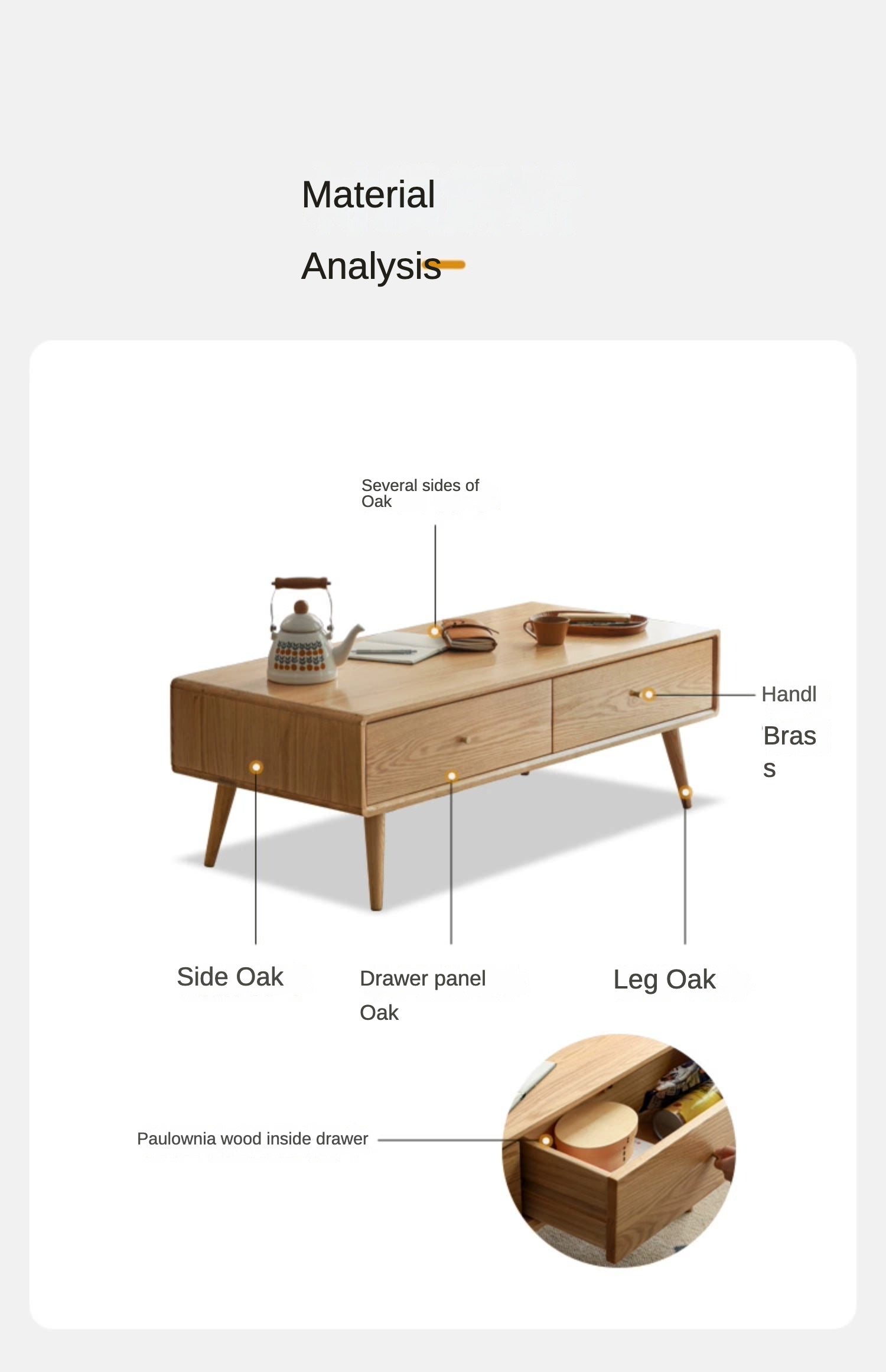 Solid Oak and Ash Wood Modern Nordic Coffee Table - Minimalist Living Room Furniture for Small Spaces and Apartments