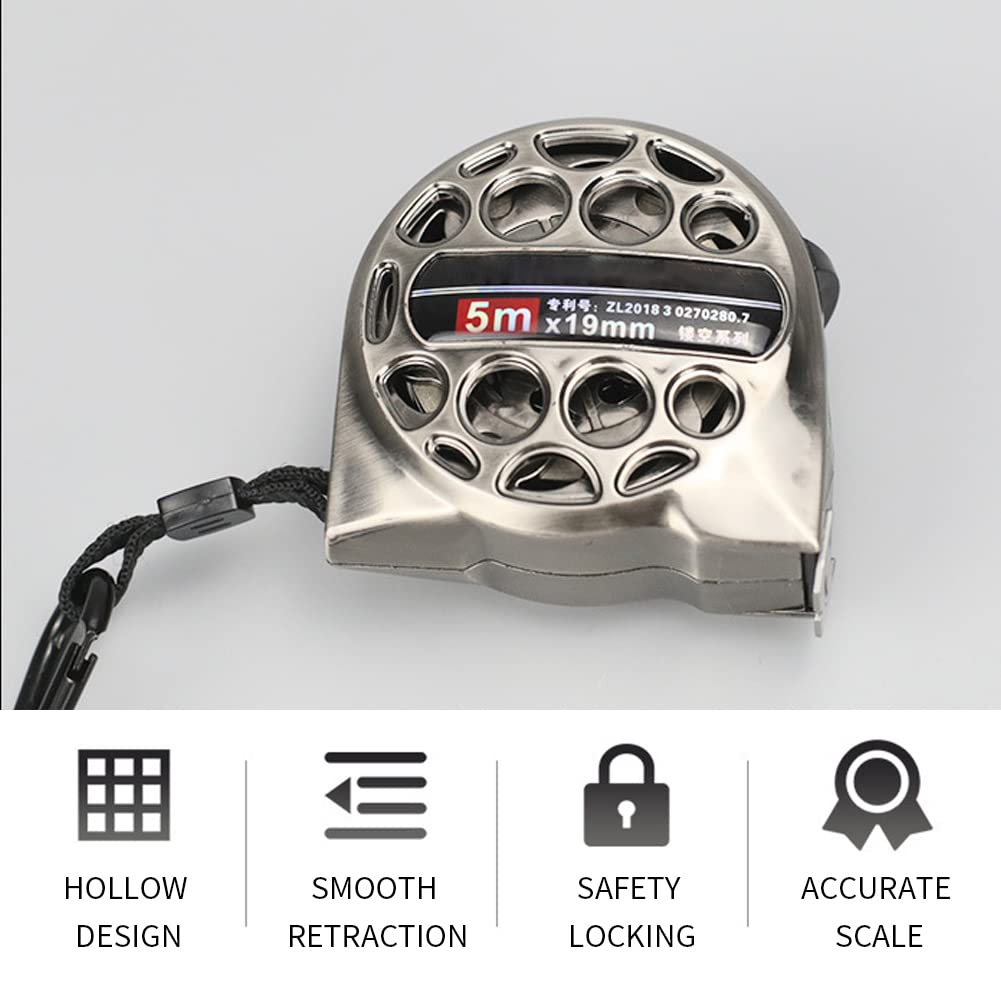 Premium 5M Auto-Lock Stainless Steel Tape Measure - Durable Hollow Metal Construction, Waterproof & Anti-Fall Design for Industrial & Home Use (Silver) | Perfect for Construction, DIY Projects, Carpentry & Home Renovations