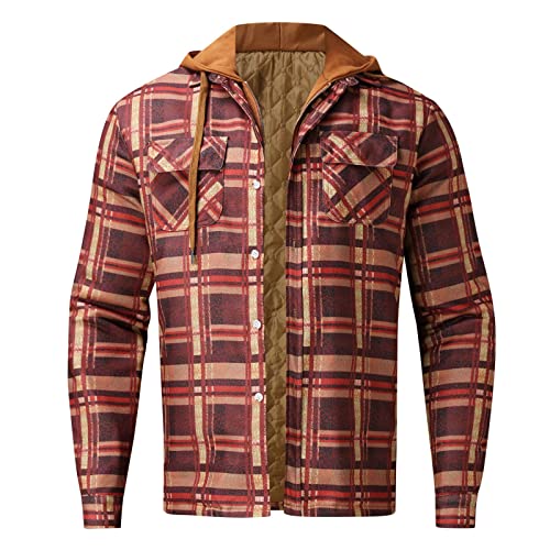 Men's Warm Fleece-Lined Hooded Pullover - Winter Flannel Shirt with Padded Jacket Lining, Long Sleeve Casual Hoodie for Outdoor Activities & Cold Weather Wear