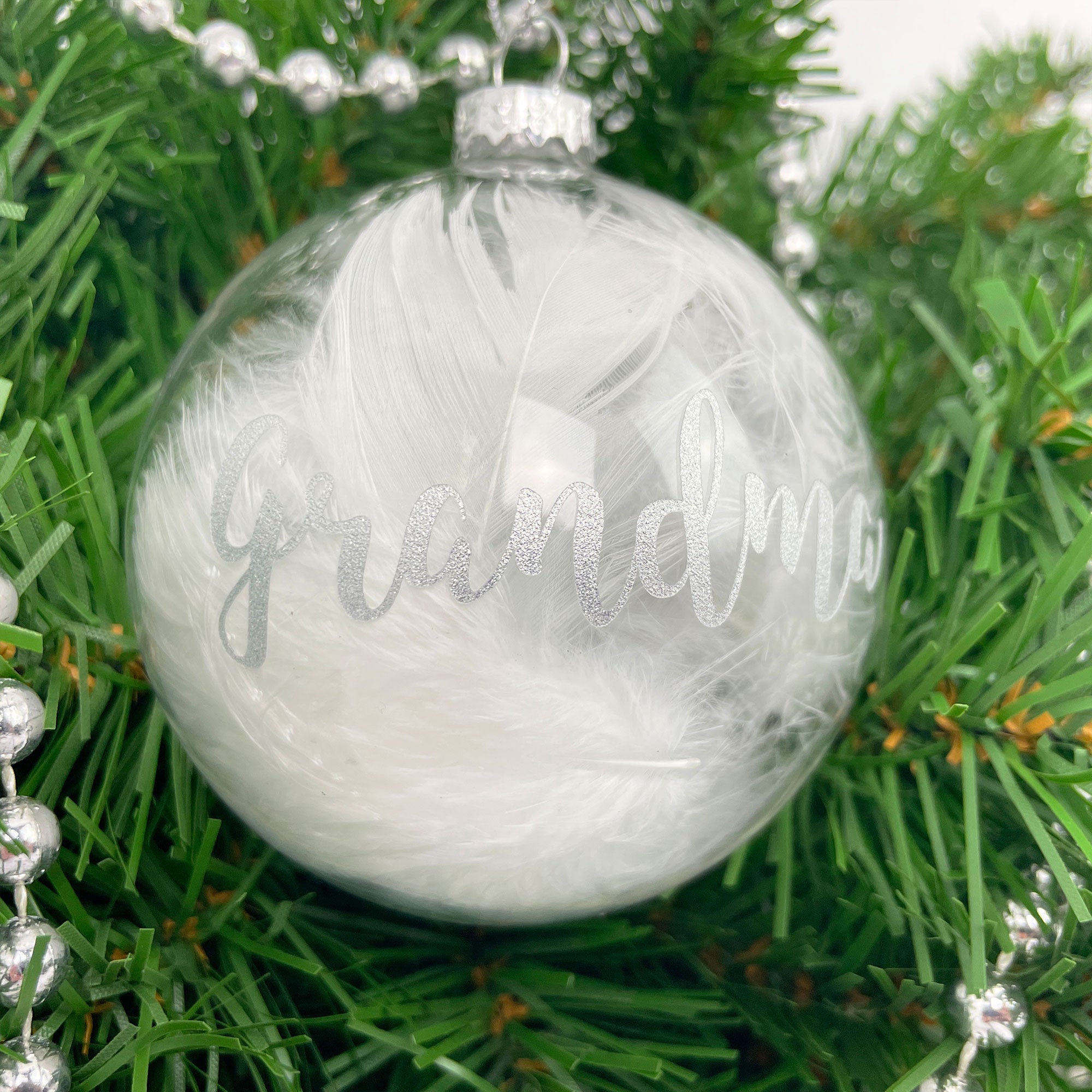 Personalized White Feather Filled Glass Memorial Ornament - Handcrafted Keepsake for Loved Ones, Perfect for Christmas Tree Decor, Funeral Remembrance & Sympathy Gifts