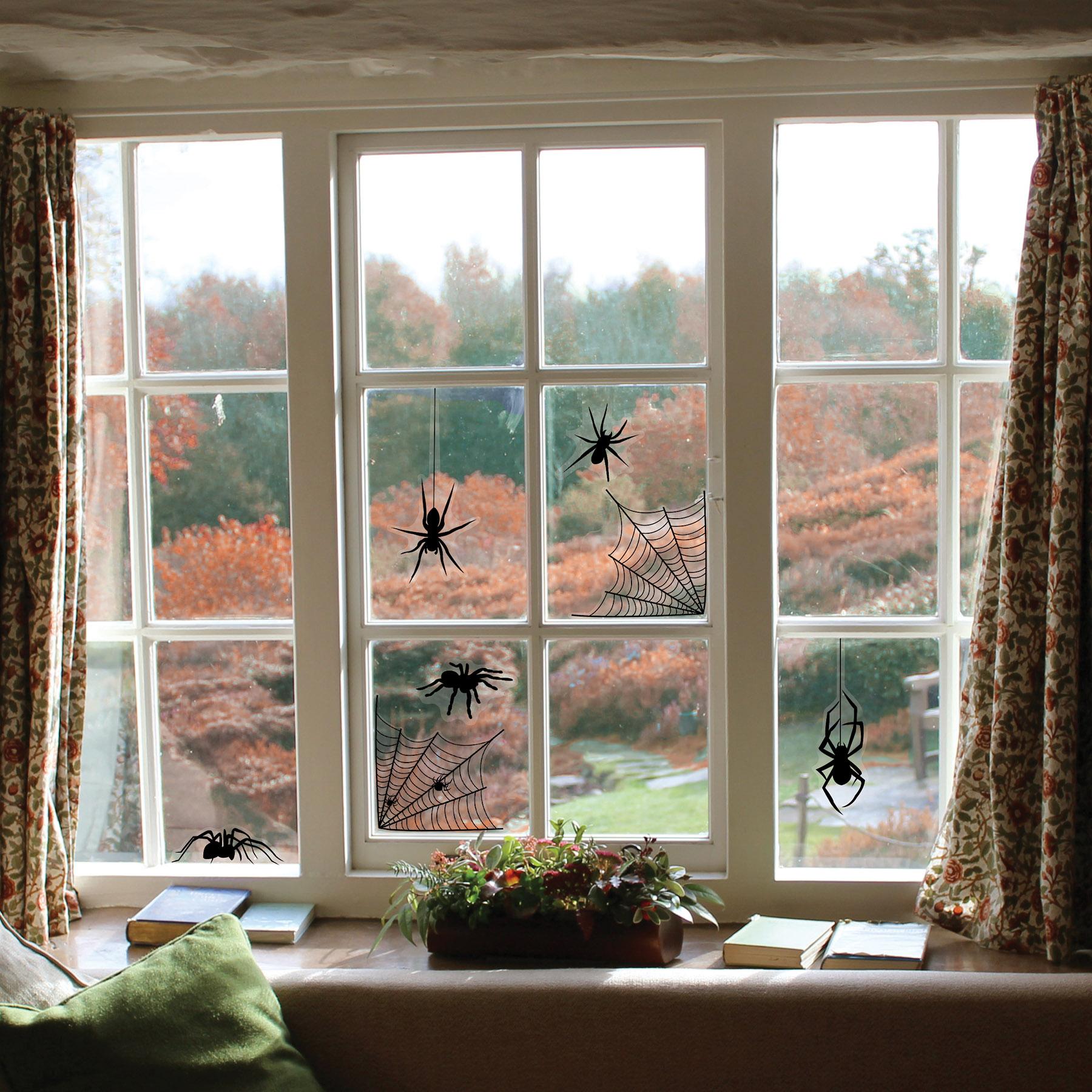 12 Pack Halloween Spider & Spider Web Silhouette Window Clings - Self-Adhesive Decorations for Windows, Mirrors & Glass - Perfect for Halloween Party, Haunted House & Home Decor