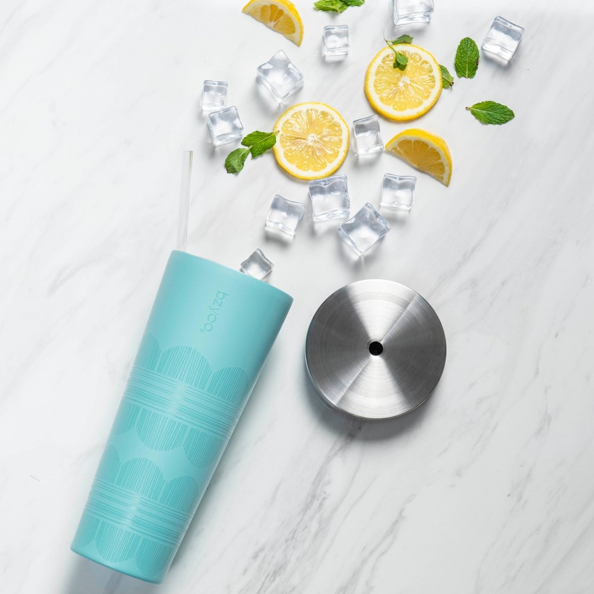 24oz Double Wall Vacuum Insulated Stainless Steel Tumbler with Straw Lid - Scribe Light Blue | Leakproof Travel Mug for Coffee, Tea & Cold Drinks | Gym, Office & Outdoor Use
