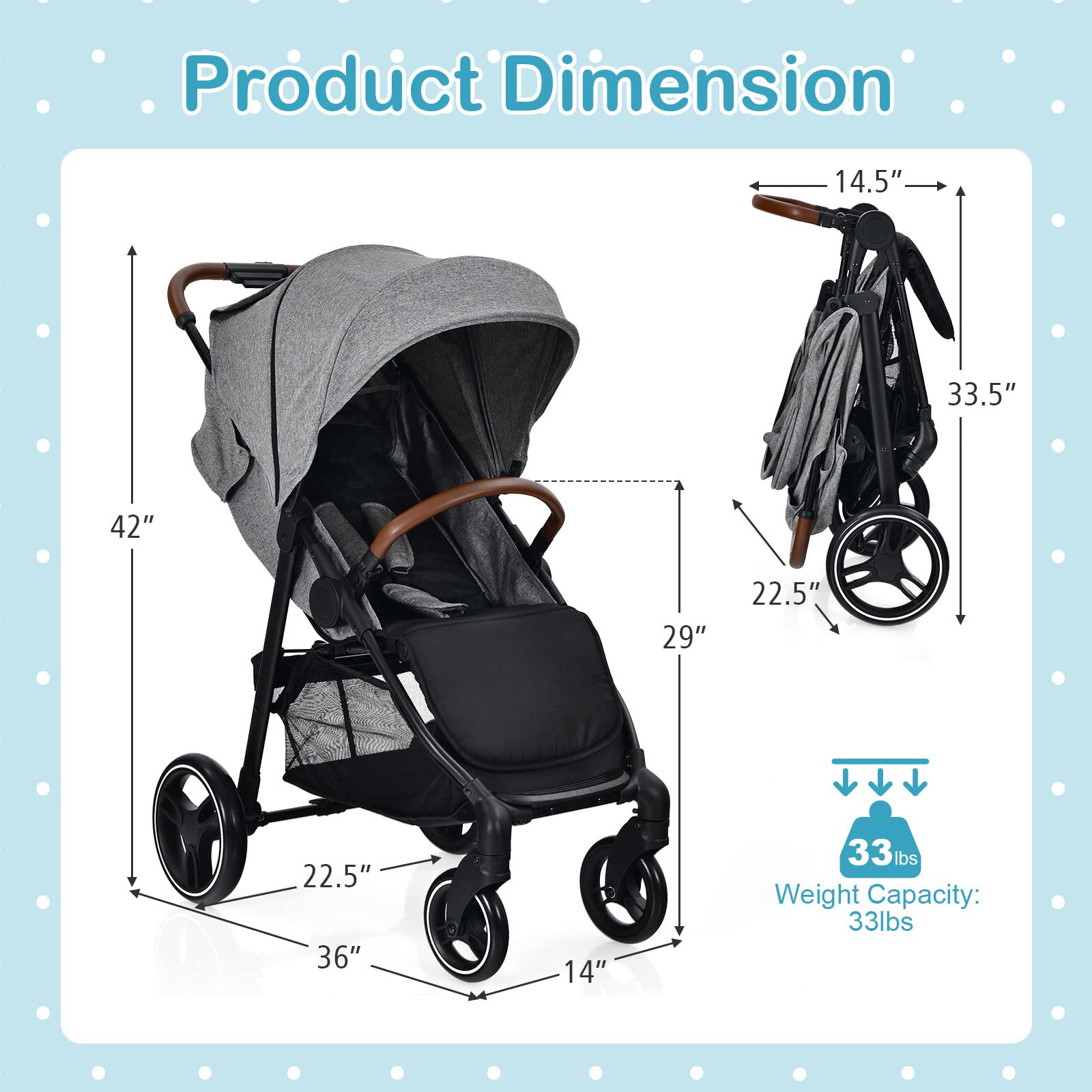 HONEY JOY Baby Stroller - Foldable Lightweight Travel Stroller with Adjustable Canopy & Foot Cover, Suspension Wheels for Smooth Ride, Storage Basket - Newborn to Toddler Pushchair for Boys & Girls (Gray) | Perfect for Shopping, Travel & Daily Walks