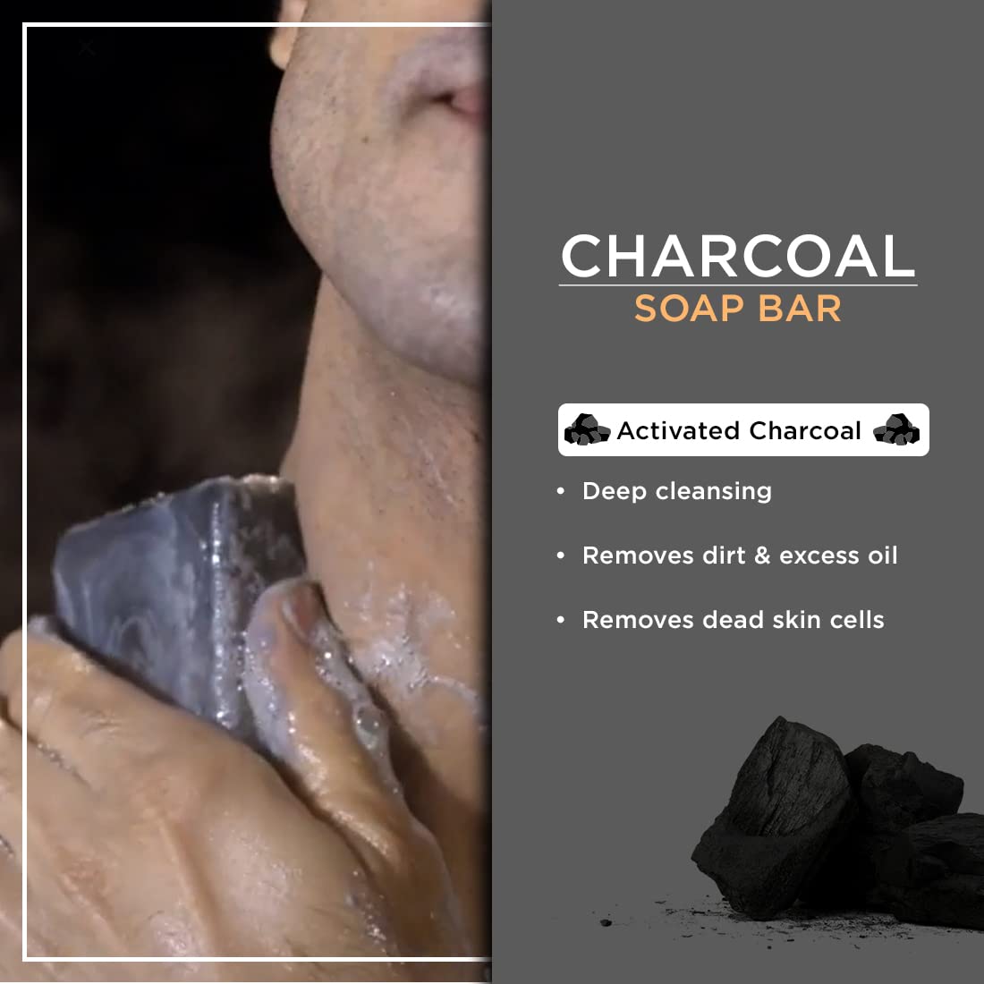 The Man Company Activated Charcoal Natural Handmade Soap - Tan & Dead Skin Remover (125g) | Deep Cleansing Face & Body Wash for Men | Perfect for Daily Skincare & Acne Treatment