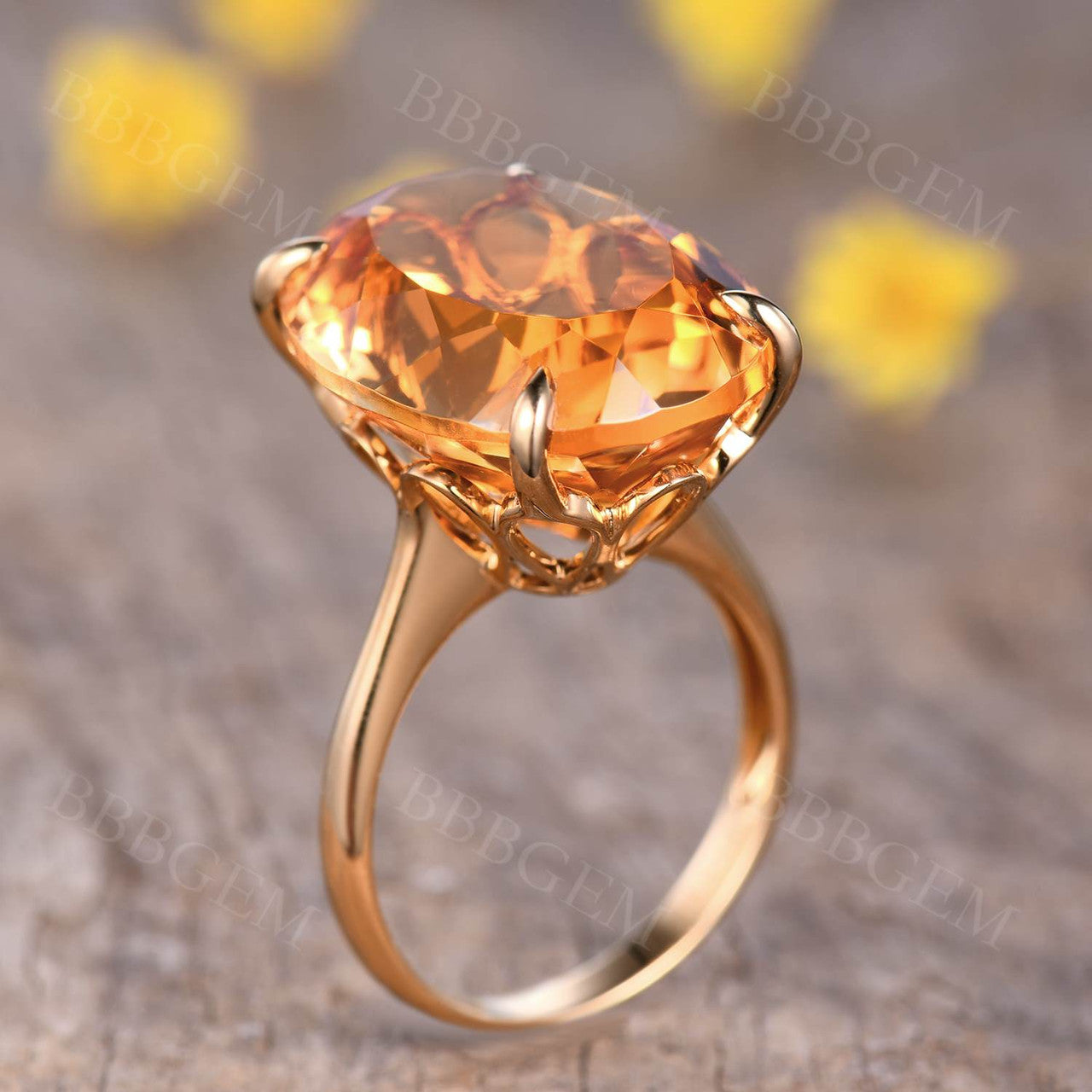 16 Carat Natural Yellow Citrine Engagement Ring - 18x14mm Oval Cut Gemstone, Elegant Statement Jewelry for Women, Perfect for Anniversaries, Weddings & Special Occasions