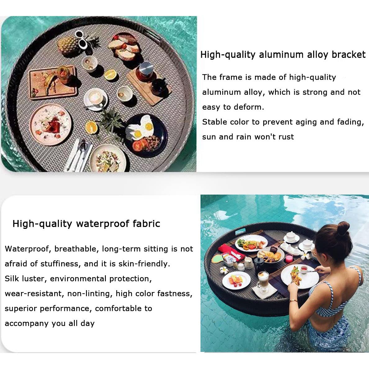 Floating Pool Tray, Round Floating Bar Table Serving Tray with Cup Holders for Beach Party, Pool Party, Water Snacks - Perfect for Drinks, Food & Fun by the Pool or Lake