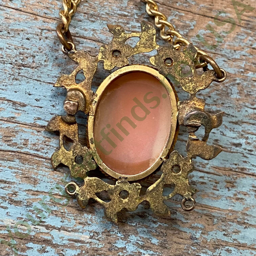 Vintage Gold Filled Cameo Necklace with Rhinestones - Elegant Antique Jewelry for Women, Perfect for Weddings, Parties & Special Occasions