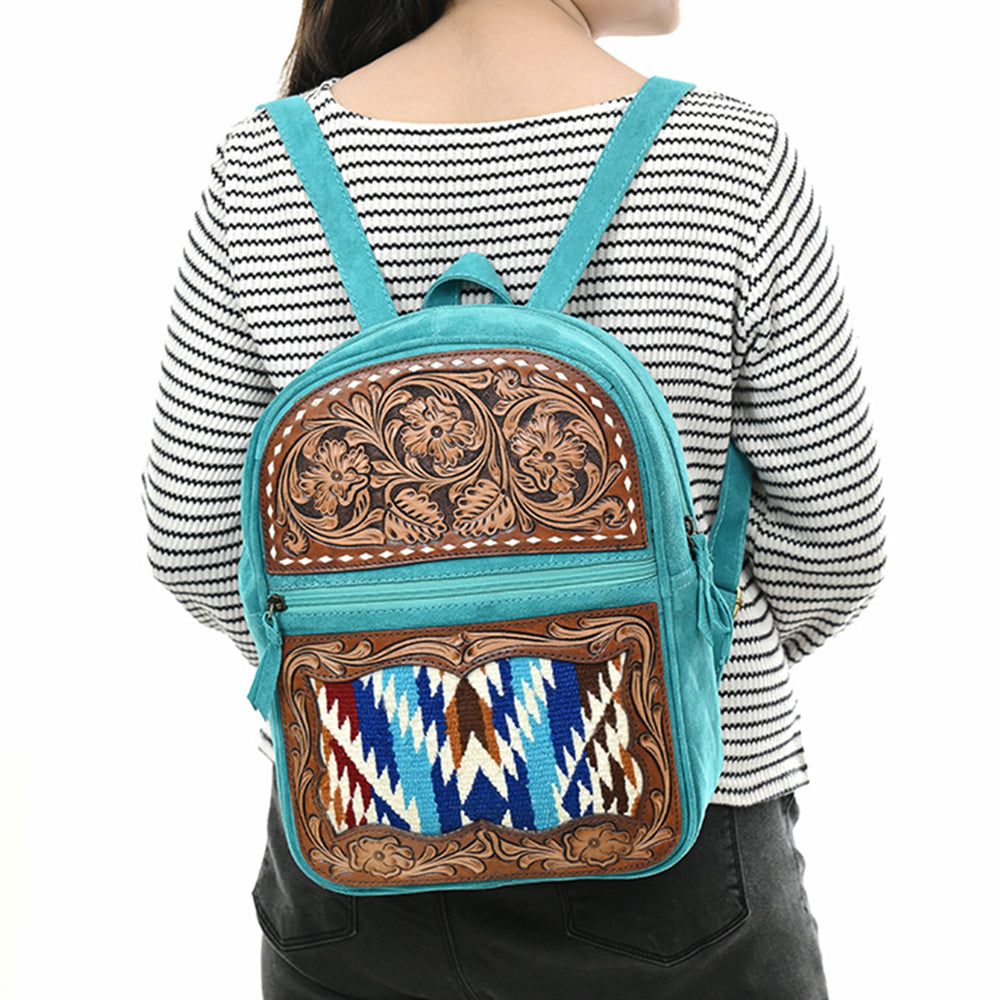 American Darling Adbga581 Genuine Leather Women's Backpack - Hand Tooled Upcycled Wool Western Handbag Purse for Travel, Work & Everyday Use