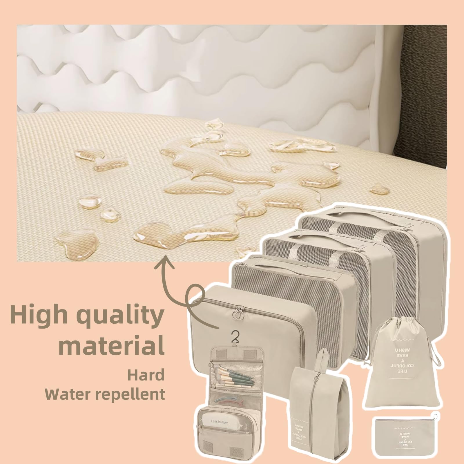 Giznzg 13-Piece Packing Cubes Set - Travel Luggage Organizer with Shoe Bag, Cosmetic Bag, Clothing Bag & Accessory Pouches for Suitcase (Beige) - Perfect for Business Trips, Vacations & Weekend Getaways