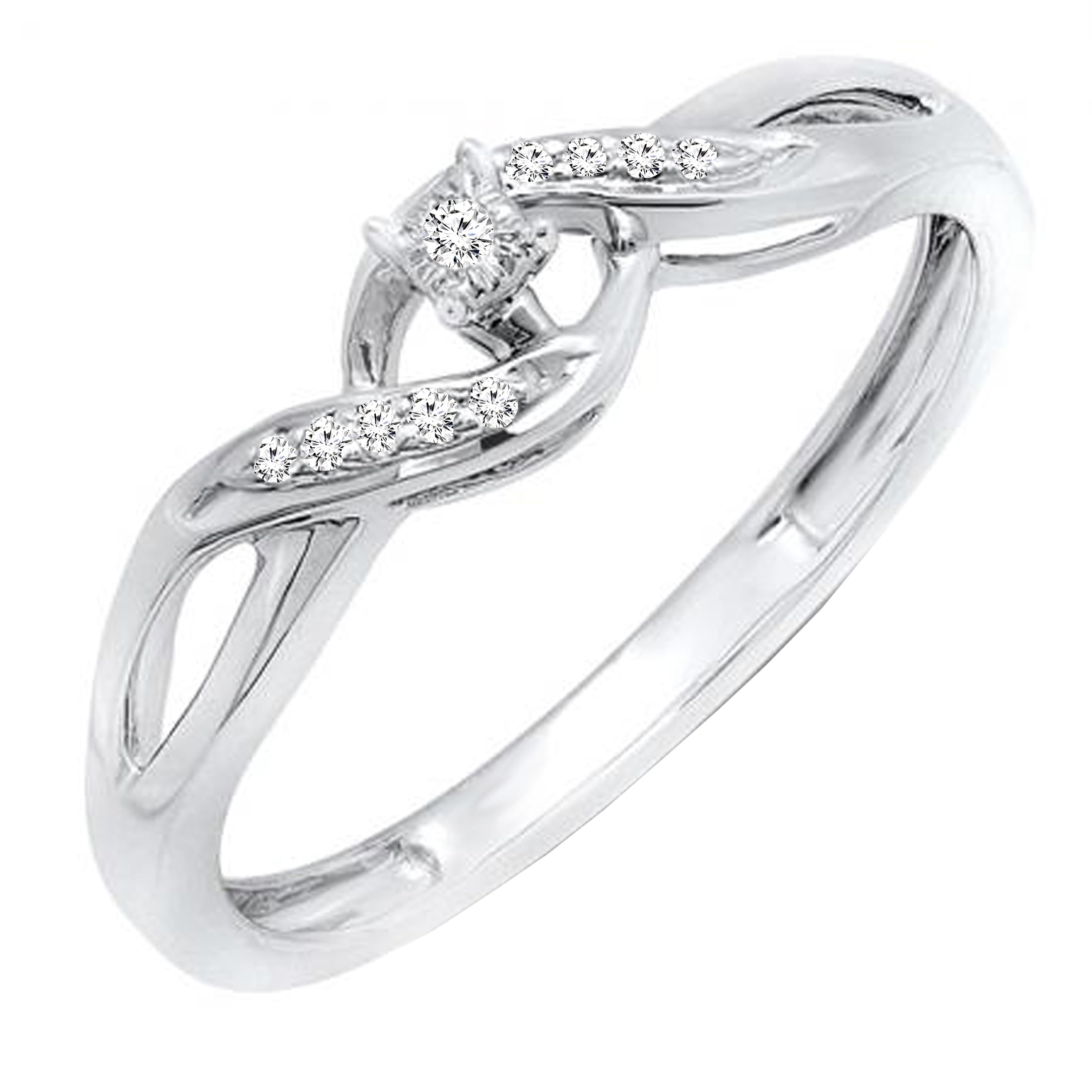 0.06ct Round Diamond Promise Ring for Women - Sterling Silver Size 5.5 - Elegant Crossover Swirl Bridal Ring - Perfect for Engagement, Anniversary & Romantic Gifts