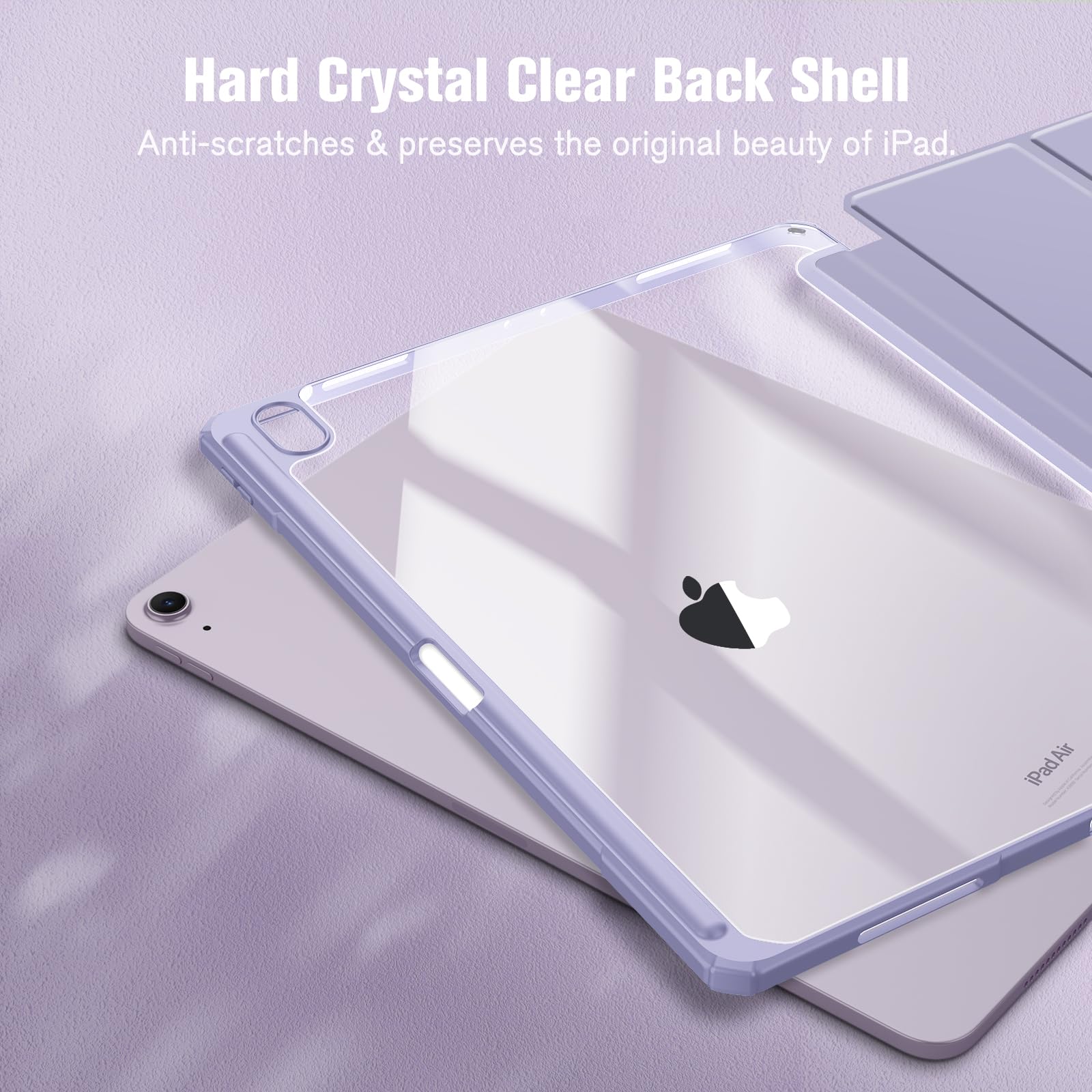 Fintie Hybrid Slim Case for iPad Air 13-inch (M3) 2025 & (M2) 2024 - Shockproof Protective Cover with Clear Transparent Back & Built-in Apple Pencil Holder - Lilac Purple - Perfect for Work, School & Travel