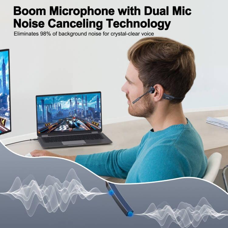 MAIRDI Open-Ear Bone Conduction Headphones with Mic Boom - 5.2 Bluetooth Wireless Headset with AI Noise Canceling Microphone for Office, Driving, Running, Cycling & Sports | Comfortable for All-Day Use During Workouts, Commuting & Outdoor Activities