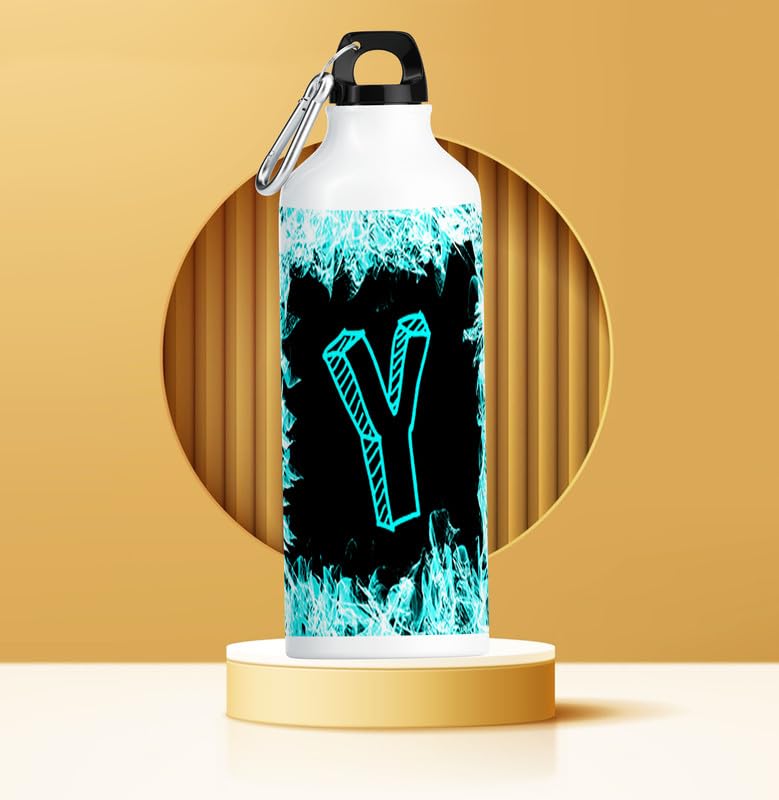 Alphabet Letter Y Printed 600ml Aluminum Water Bottle - Hindi World Design, Ideal for Birthdays, Rakhi, Brother & Sister Gifts - Pack of 1 (AS-01) | Perfect for School, Office, Gym & Outdoor Activities