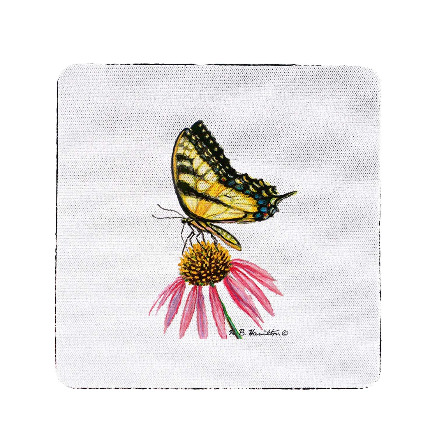 Betsy Drake Tiger Swallowtail Coaster Set of 4 - Elegant Butterfly Design Drink Coasters for Home, Office & Outdoor Use - Perfect for Protecting Tables from Water Rings & Stains