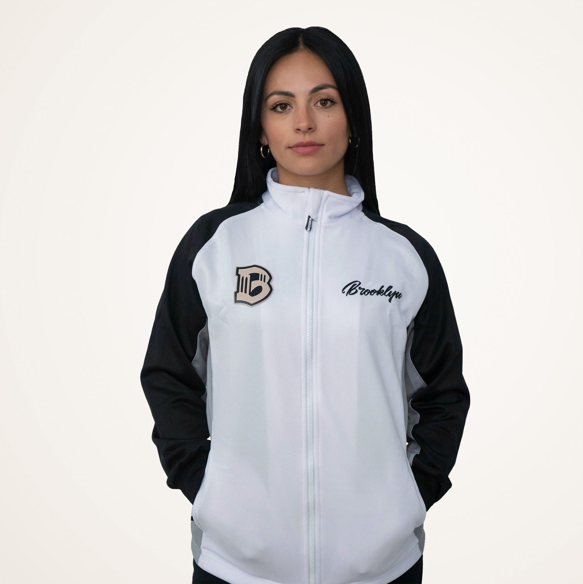Brooklyn FC Women's White Jacket - Stylish Soccer Jacket for Women - Perfect for Training, Matches & Casual Wear