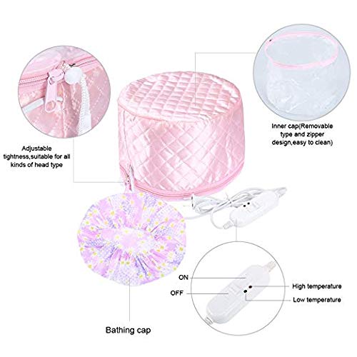 110V Electric Hair Steamer Cap for Deep Conditioning - Thermal Hair Treatment Cap with Waterproof Design for Home SPA & Salon Use - Perfect for Hair Care, Hydration & Styling (Pink) - Great for Personal Use, Family Care & Professional Salon Treatments
