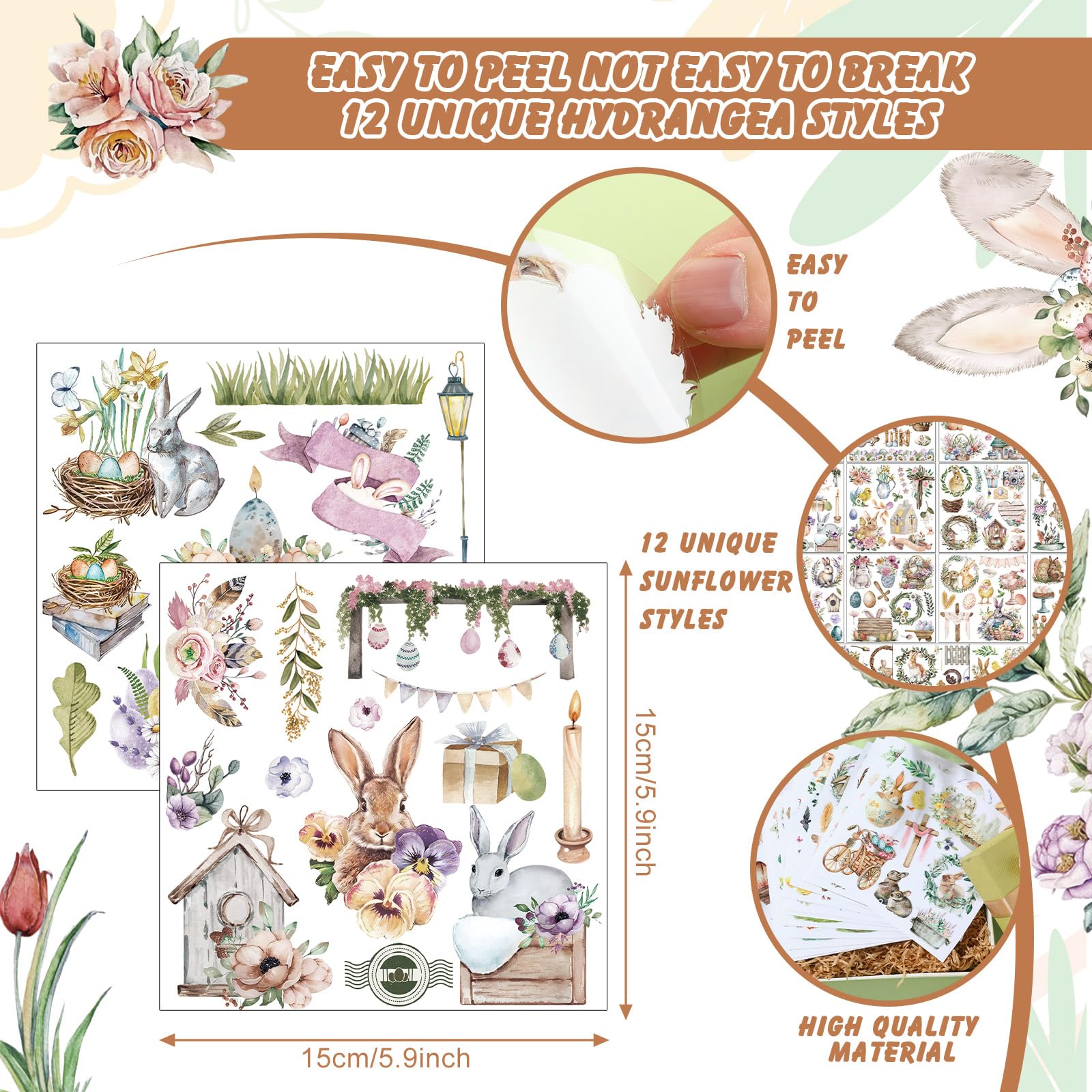 25 Sheets Easter Rub-On Transfer Stickers - DIY Crafts, Furniture Decor, Easter Bunny Egg Truck Garland - Wood, Fabric, Home DIY Projects (5.9