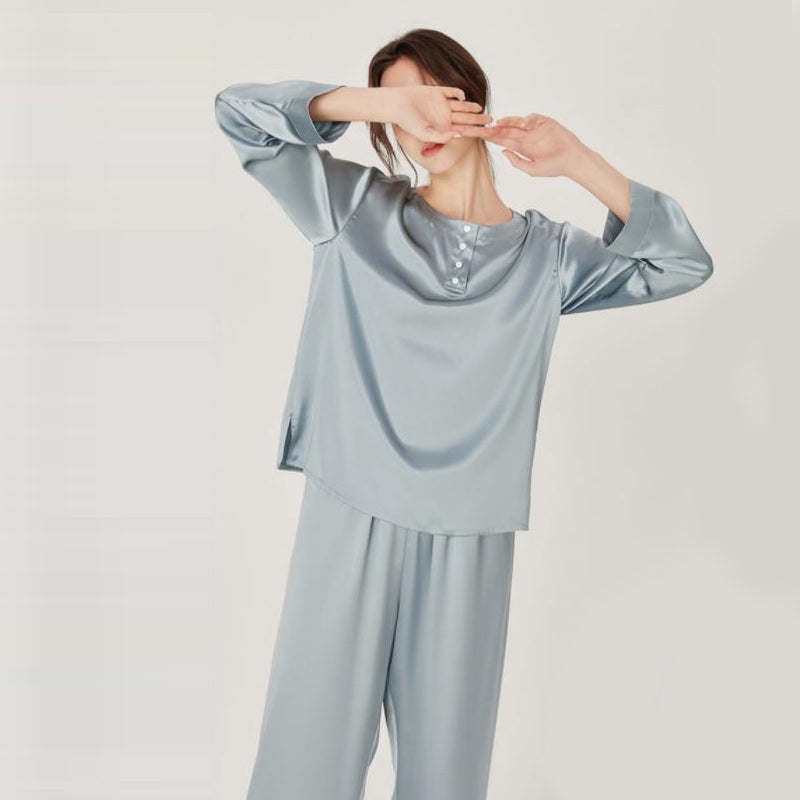 Silk Round Neck Pullover Pajamas Set for Women - Soft & Comfortable Sleepwear Lounge Set - Perfect for Sleeping, Relaxing at Home, and Traveling