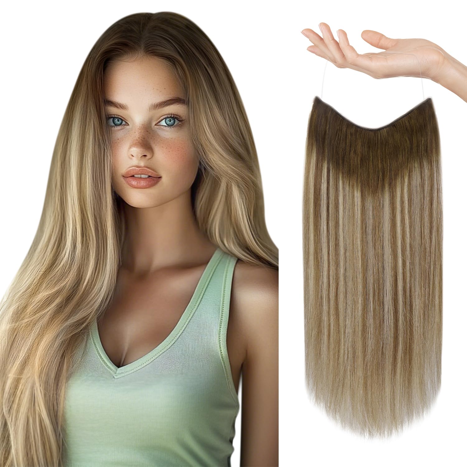 Sunny Hair Extensions 18inch Human Hair Clip-in Extensions - Medium Brown to Platinum Blonde Ombre, 80g Remy Hair for Full Head Coverage | Perfect for Parties, Weddings & Daily Styling