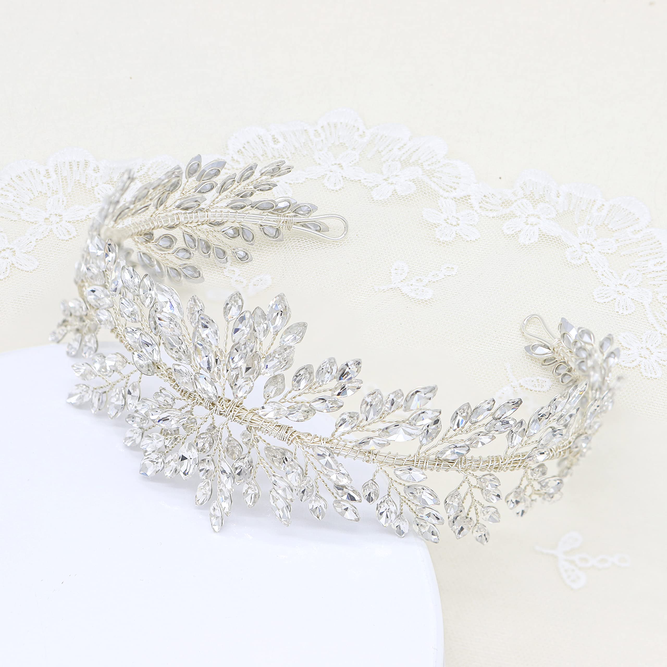 Oriamour Silver Wedding Headband for Women - Crystal Bridal Hair Accessory with Wide Band - Perfect for Bridal Shower, Wedding Ceremony & Formal Events (Silver)