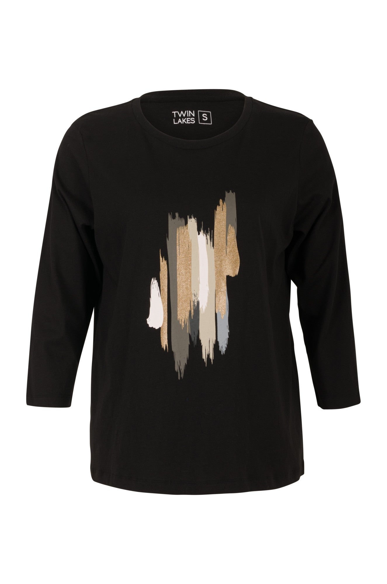 100% Cotton Women's T-Shirt with Brushstroke Foil Print - Black Casual Top 3403B1 | Perfect for Everyday Wear, Outings & Layering