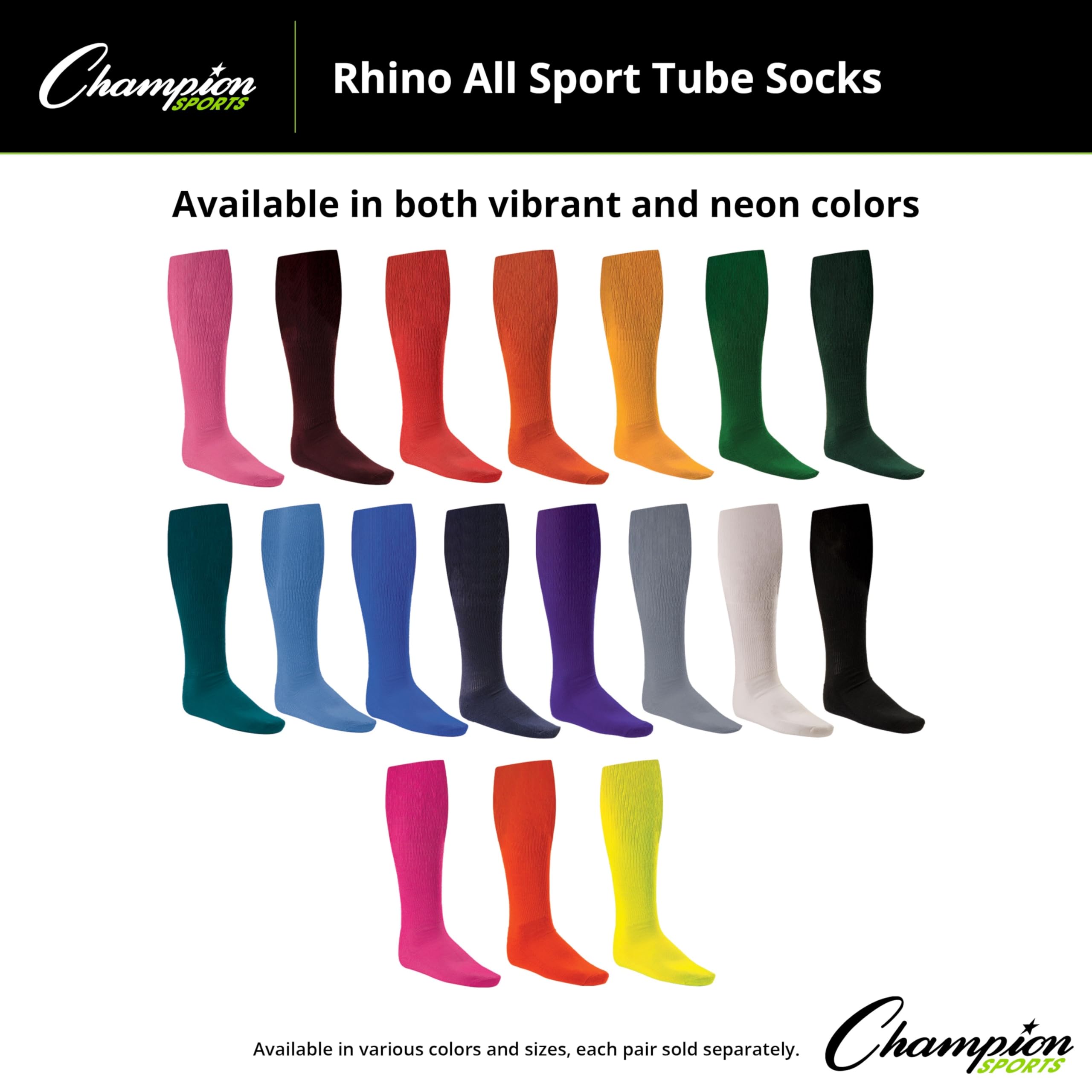 Champion Sports Rhino® Cushioned Athletic Socks for Men & Women - Moisture-Wicking Breathable Workout Socks for Running, Basketball, Gym - Machine Washable Comfort Socks for All-Day Wear
