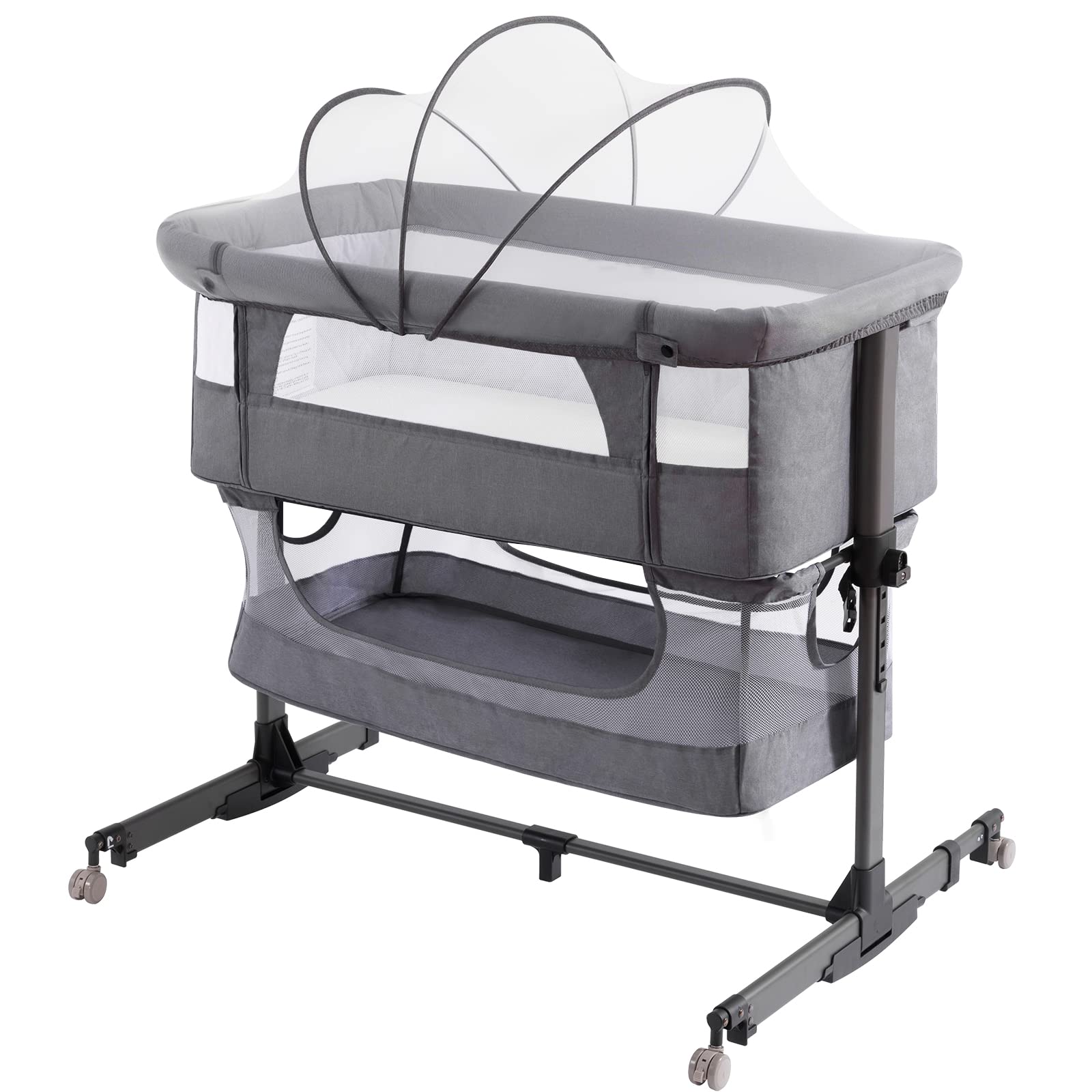 3 in 1 Baby Crib Bedside Sleeper, Adjustable Portable Bassinet for Newborn & Infant - Deep Grey | Perfect for Co-Sleeping, Nursery & Travel