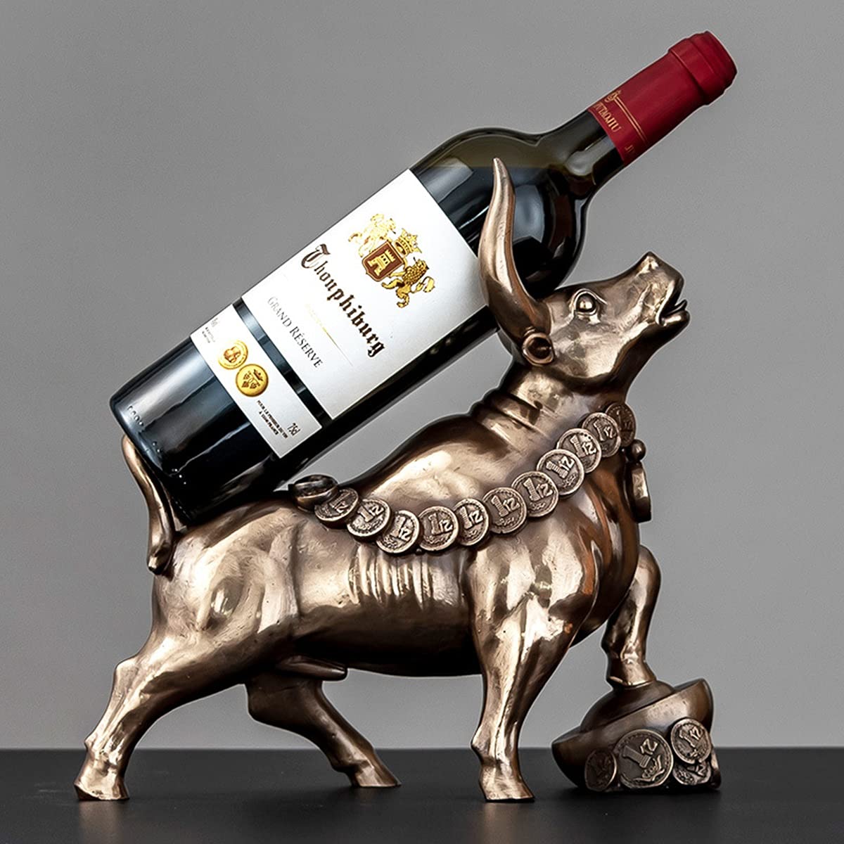 Bull Statue Decor - Resin Bull & Bear Sculpture for Home & Office - Living Room, Bedroom, Study, Wine Cabinet Art Gift - Perfect for Wall Shelf Display & Investment Theme Decor (Copper)