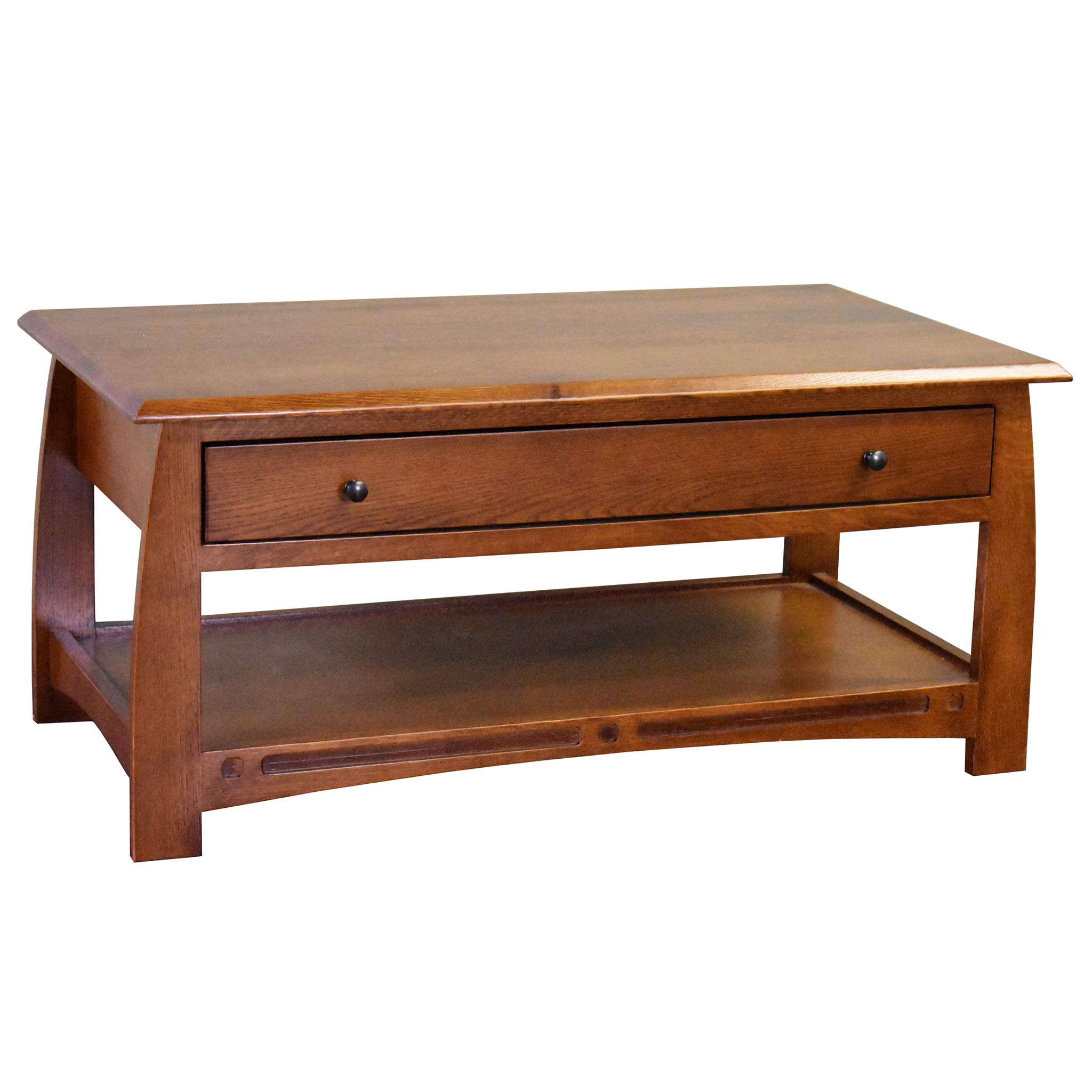 Handcrafted Mission Crofter Style 1-Drawer Quartersawn White Oak Coffee Table - Model A32 | Rustic Farmhouse Living Room Furniture for Craftsmen & Weavers