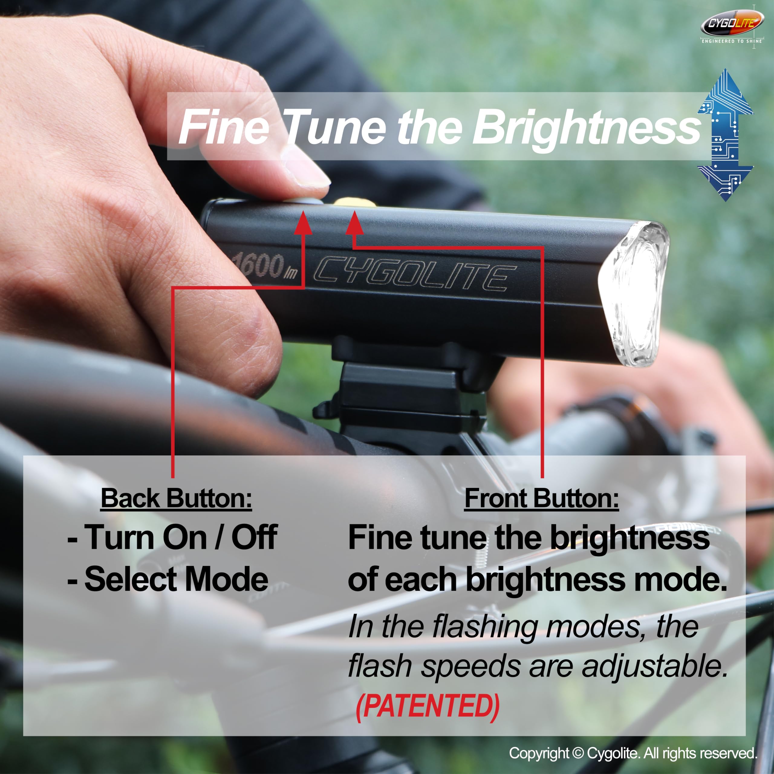 Cygolite Velocity Pro 1600 Lumen Bike Light - USB-C Rechargeable, IP67 Waterproof, 9 Modes - High Brightness Adjustable Bicycle Headlight for Road & Mountain Bikes - Perfect for Night Cycling, Commuting, and Trail Riding