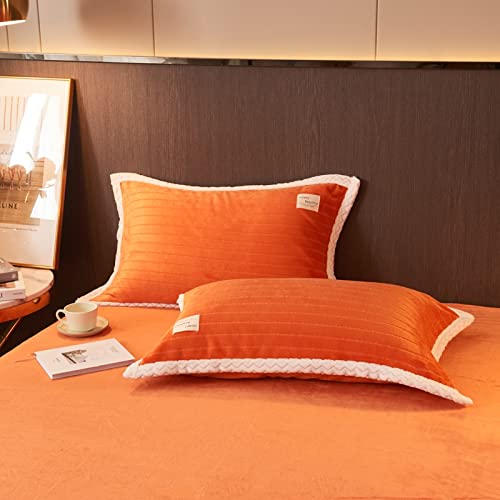 Luxury Fluffy Warm Mink Duvet Cover Set - Queen Size 4pc, Soft & Washable Comforter Cover, Elegant Throw Blanket for Sofa, Bed, Couch - Orange | Cozy Home Decor & Perfect for Winter Nights