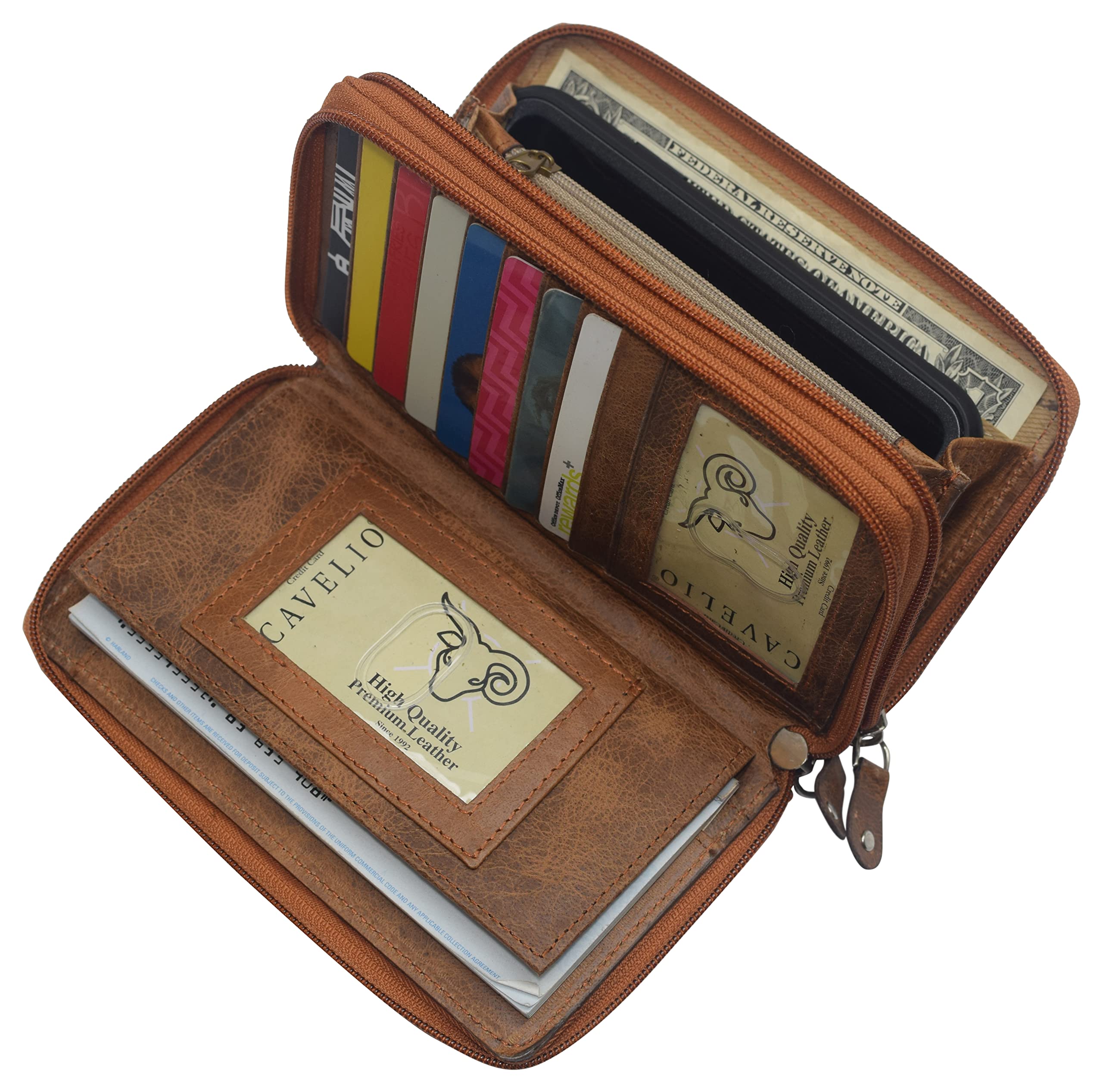 RFID Blocking Leather Wallet for Women - Large Travel Purse with Zip Around & Wristlet (Tan) | USA Made | Perfect for Everyday Use, Shopping & Travel Security