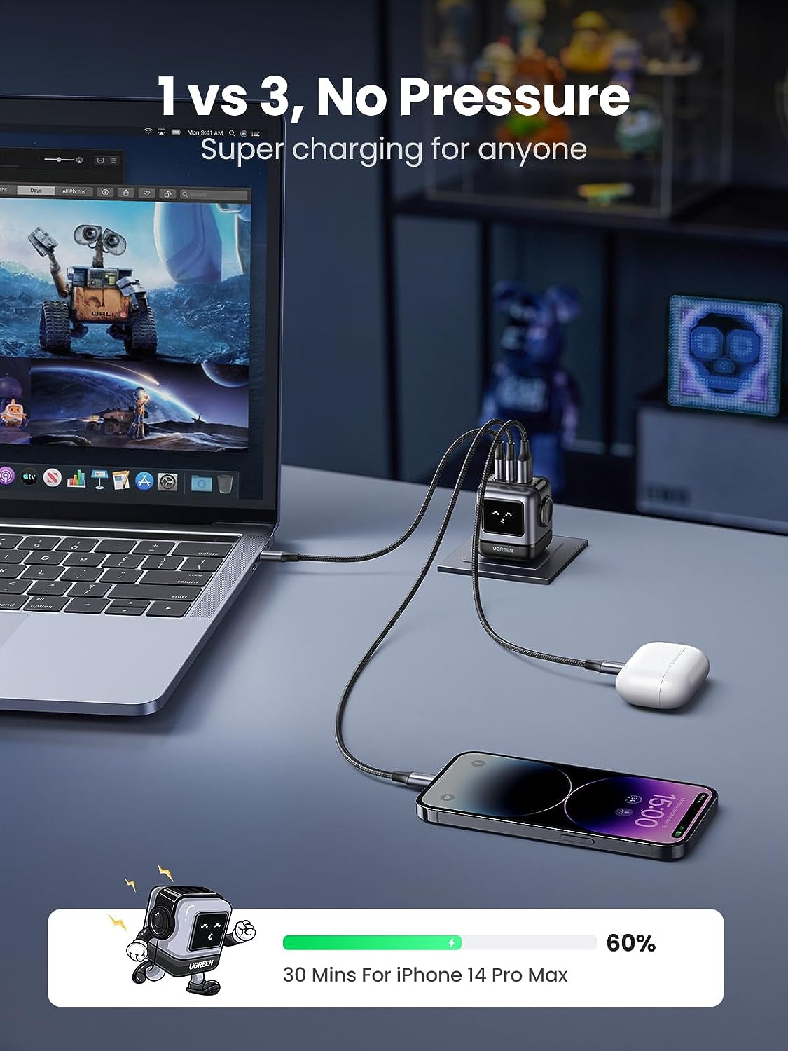 UGREEN 65W USB-C Fast Charger Bundle with Power Adapter - Compatible with iPhone, MacBook, Samsung (Black) | Perfect for Travel, Office & Home Charging