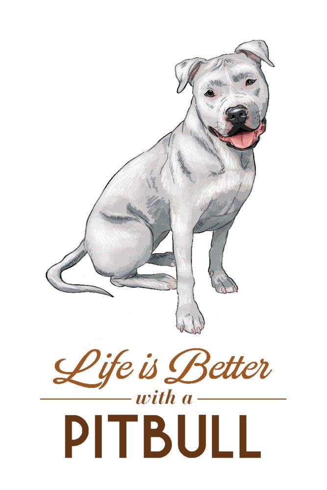 Pitbull Dog Art Print - Signed 24x36 Wall Decor Poster, White Background - Perfect for Living Room, Bedroom & Office Decor