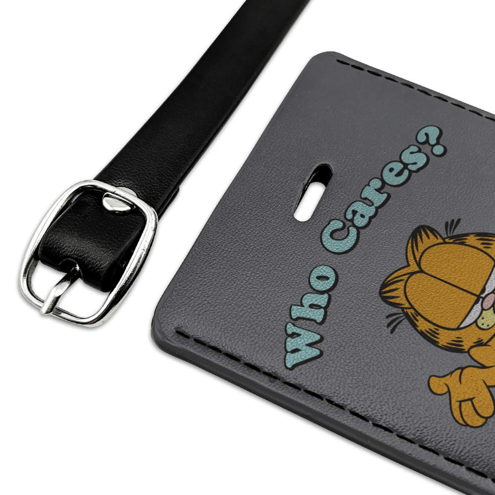 Garfield Who Cares? Rectangle Leather Luggage Tag - Durable Suitcase ID Card Holder for Travel Bags - Perfect for Carry-Ons, Checked Luggage & Backpack Identification