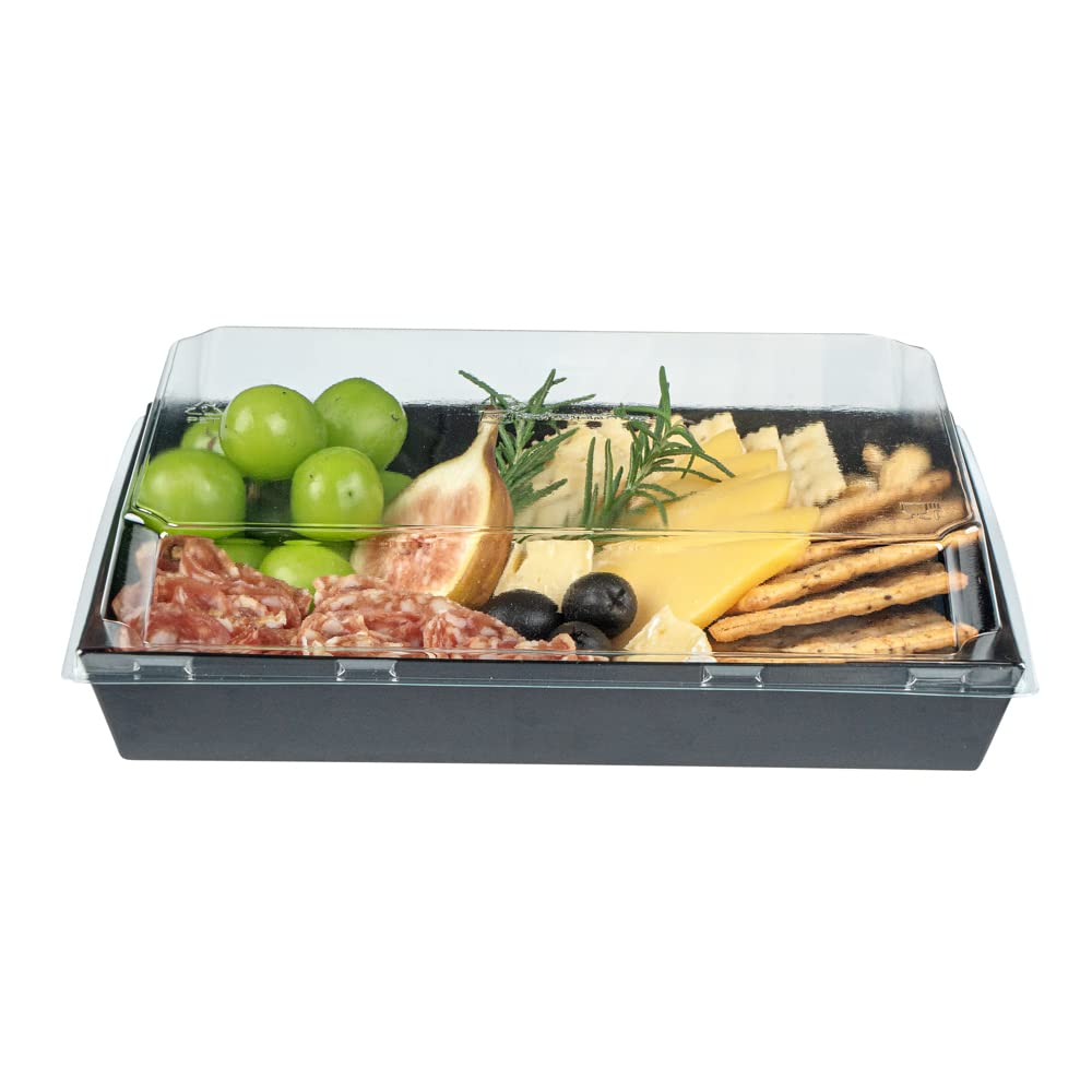 Restaurantware Matsuri Vision 9x6x1.5 Inch Large Disposable Sushi Trays - 100 Greaseproof Black Paper Sushi Containers for Entrees & Desserts (Lids Sold Separately) | Perfect for Japanese Restaurants, Catering & Takeout