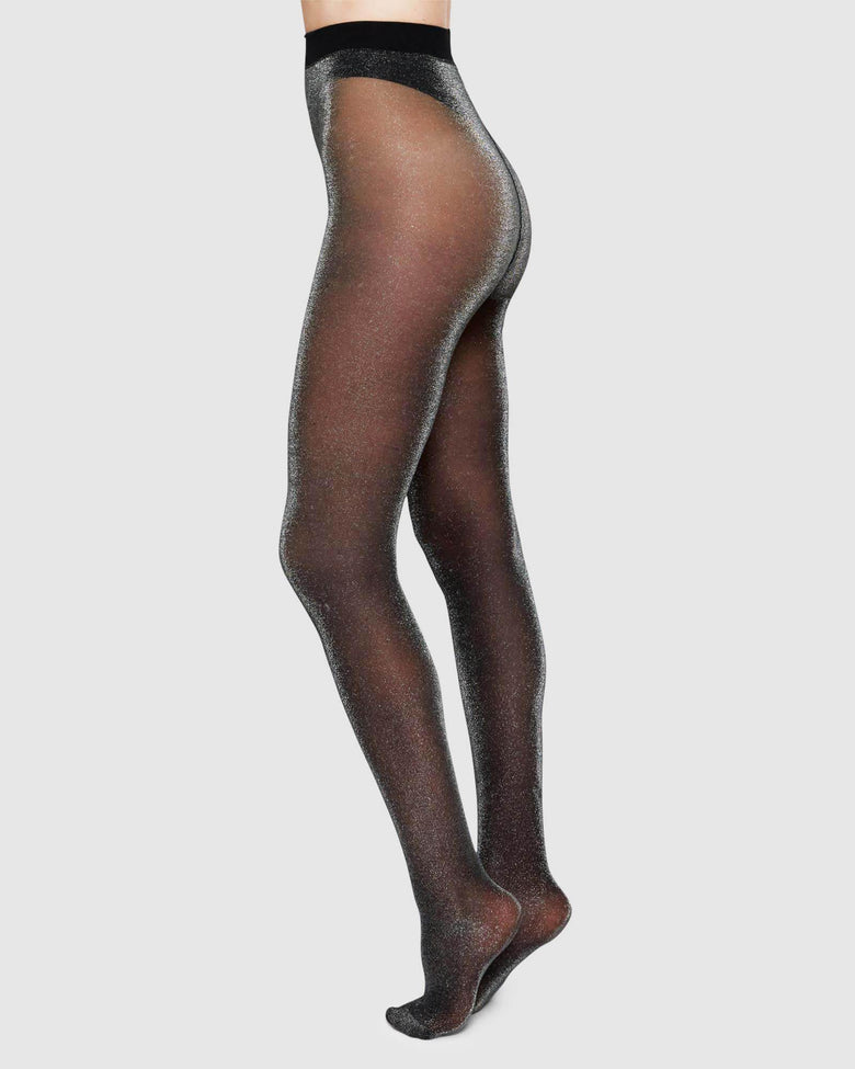 Swedish Stockings Tora Shimmery Black Tights - Elegant & Comfortable for Parties, Work & Everyday Wear