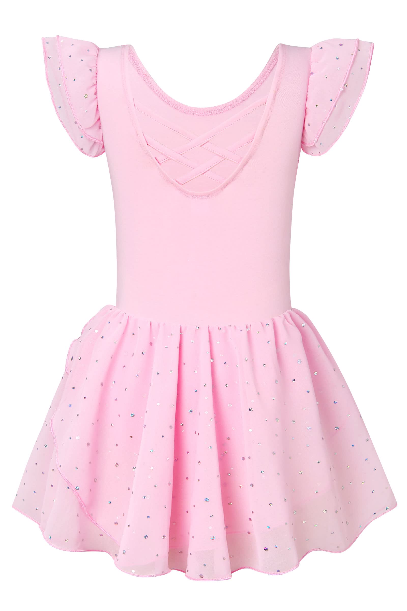 Girls Ballet Leotard with Ruffle Sleeves - Sparkle Dance Leotard Costume for Kids Ages 3-9 Years - Perfect for Ballet Class, Recitals & Dance Performances