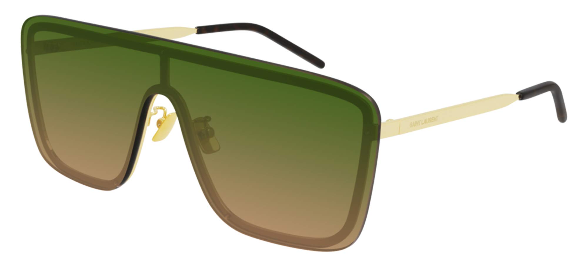 Saint Laurent Women's Gold/Gold Green Mask Sunglasses - Luxury Designer Shades for Women - Perfect for Outdoor Activities, Beach, and Fashion Events